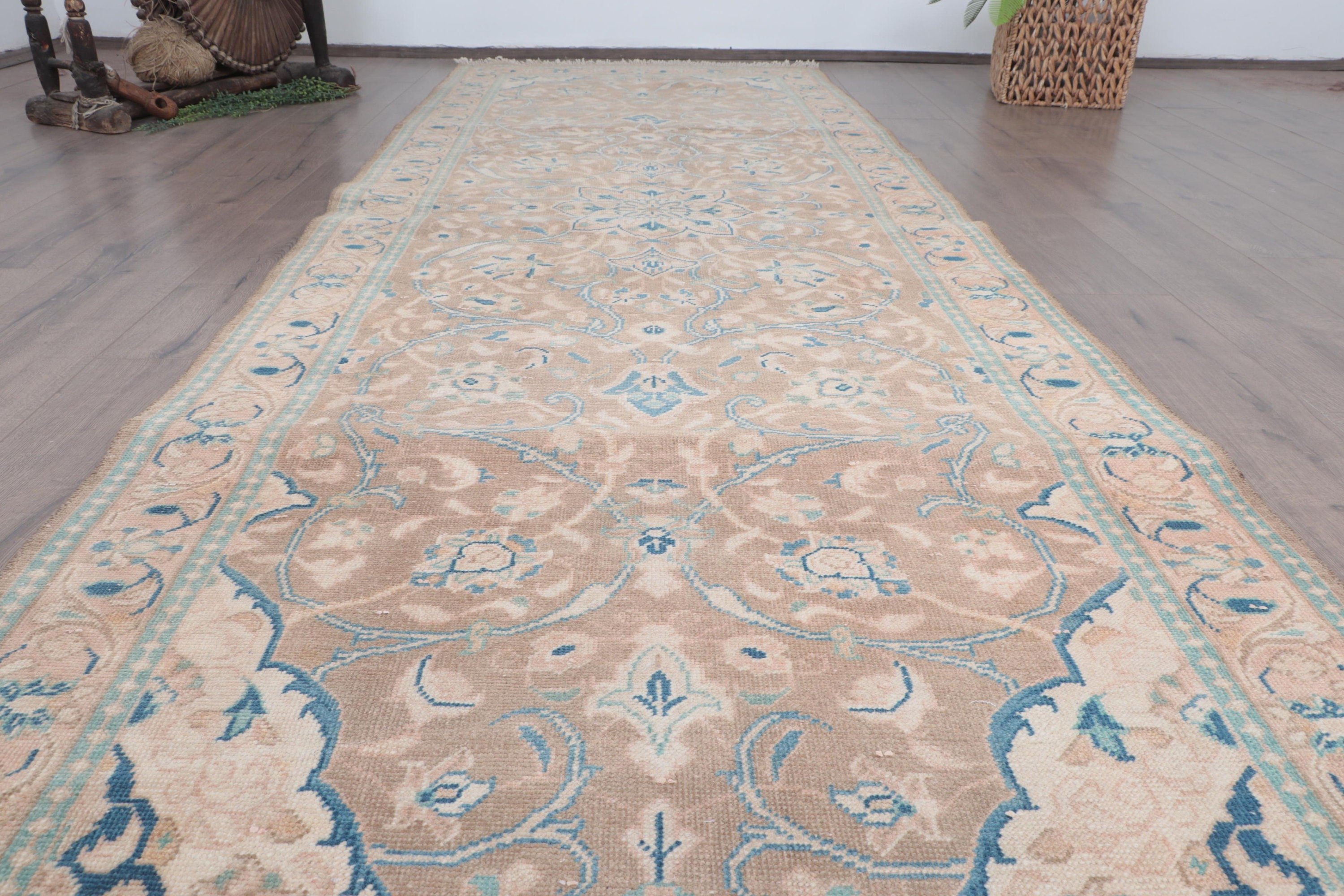 Beni Ourain Runner Halıları, Türk Halısı, Vintage Halı, Yün Halı, Merdiven Halıları, Bej Oushak Halıları, 3.4x10.1 ft Runner Halısı, Anadolu Halıları