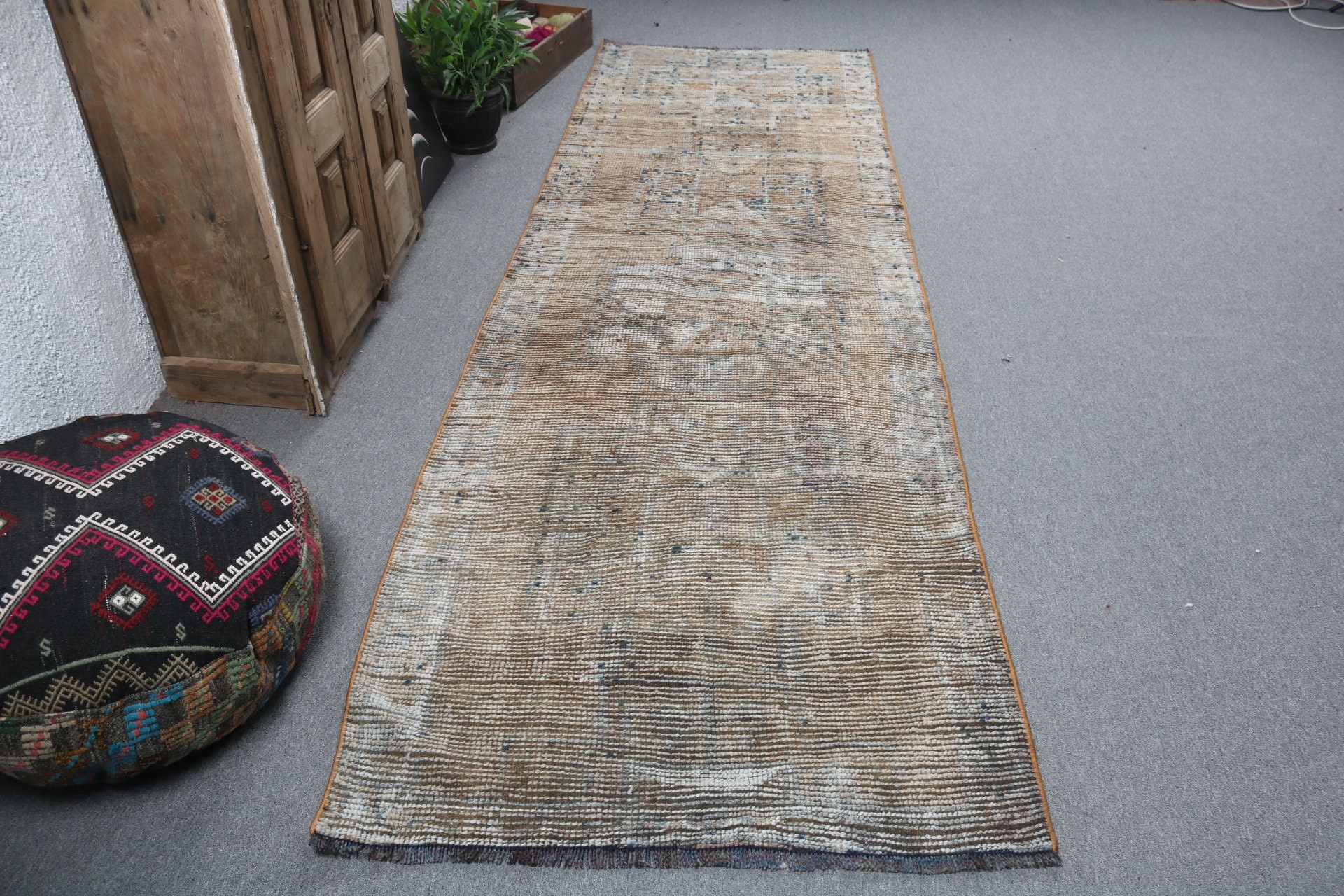 Düz Dokuma Halılar, Kahverengi Geometrik Halı, Vintage Yolluk Halıları, Koridor Halısı, Türk Halıları, Geometrik Halılar, Vintage Halılar, 3.4x11.2 ft Yolluk Halıları