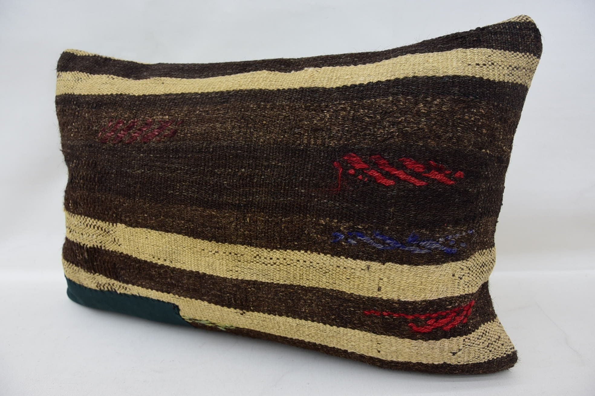 Kilim Pillow, 16"x24" Brown Pillow, Anatolian Pillow Sham, Handmade Kilim Cushion, Pillow for Couch, Knitted Pillow, Pastel Pillow Case
