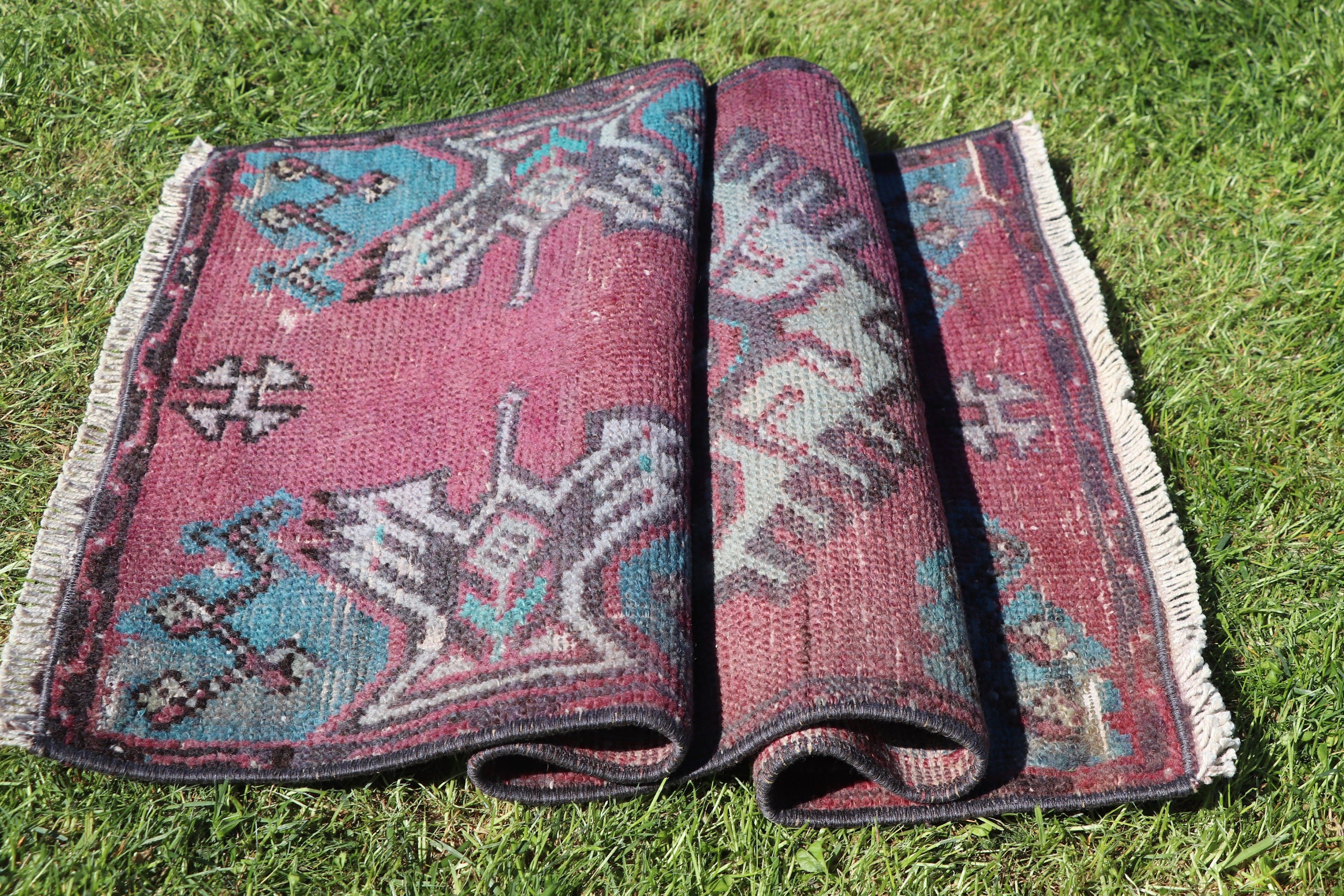 Vintage Rugs, Car Mat Rugs, Oushak Rugs, Purple Cool Rug, Small Boho Rugs, 1.5x2.9 ft Small Rugs, Aztec Rug, Turkish Rug, Moroccan Rugs