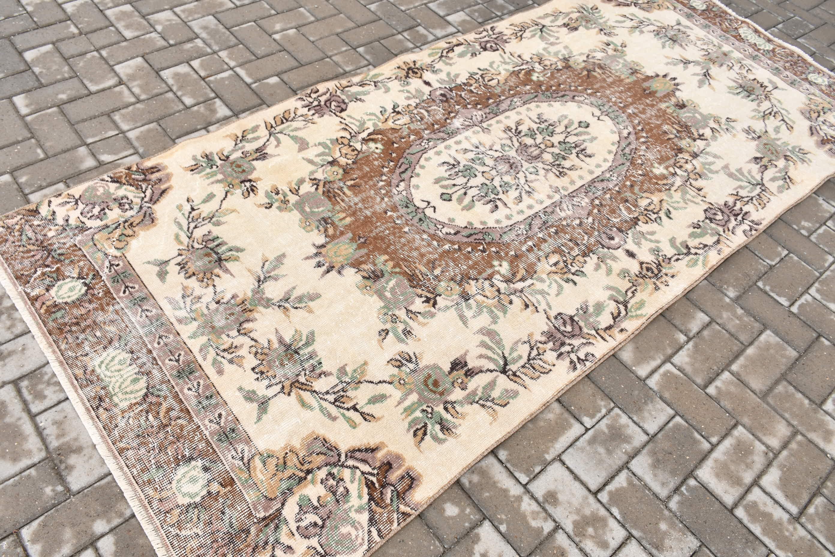 Bedroom Rugs, Beige  3.9x9 ft Area Rug, Anatolian Rugs, Nursery Rugs, Pale Rugs, Vintage Rug, Rugs for Indoor, Turkish Rug