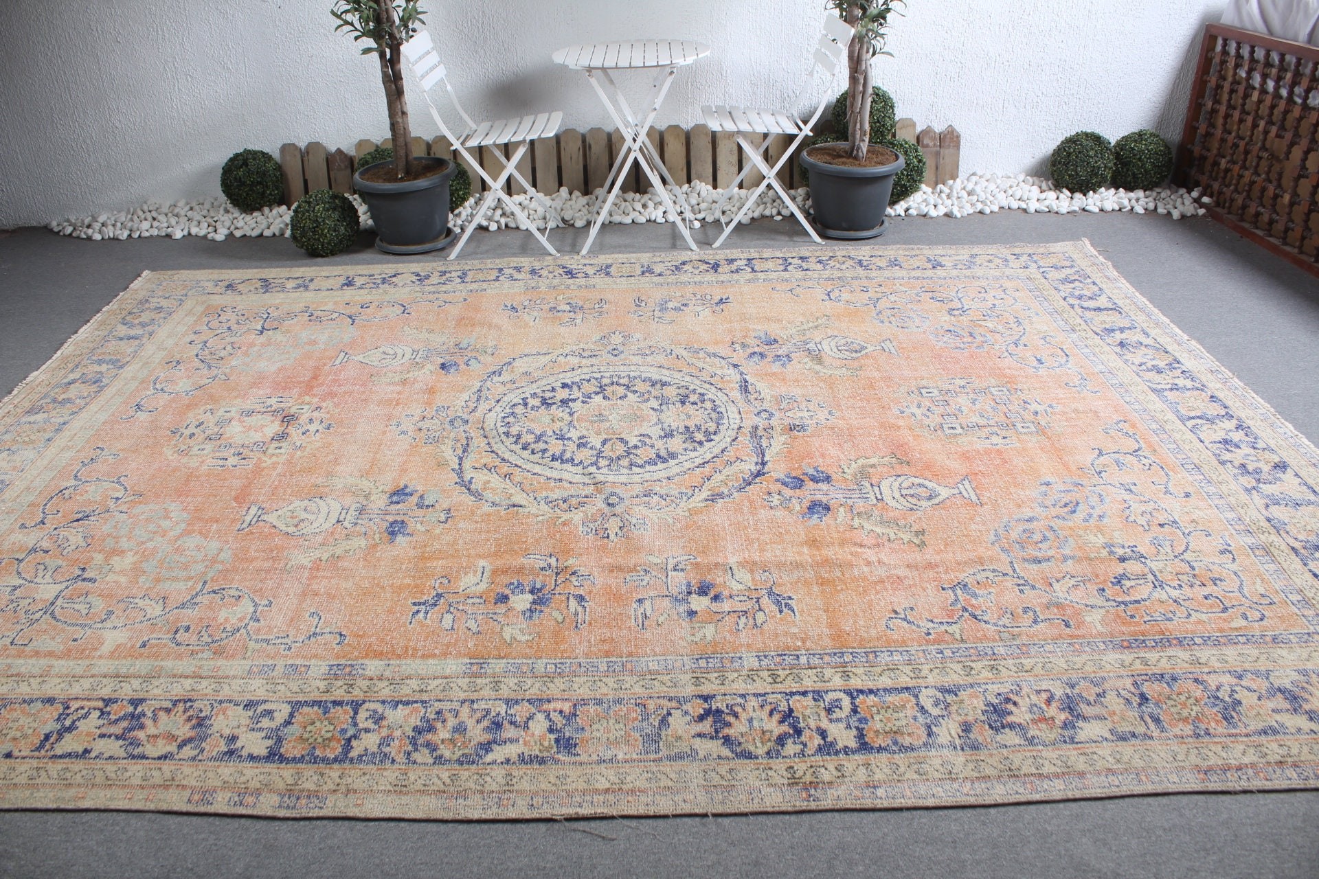 Wool Rug, Vintage Rug, Floor Rug, Orange Kitchen Rug, Salon Rug, 8.9x12.9 ft Oversize Rug, Dining Room Rug, Turkish Rug, Rugs for Salon