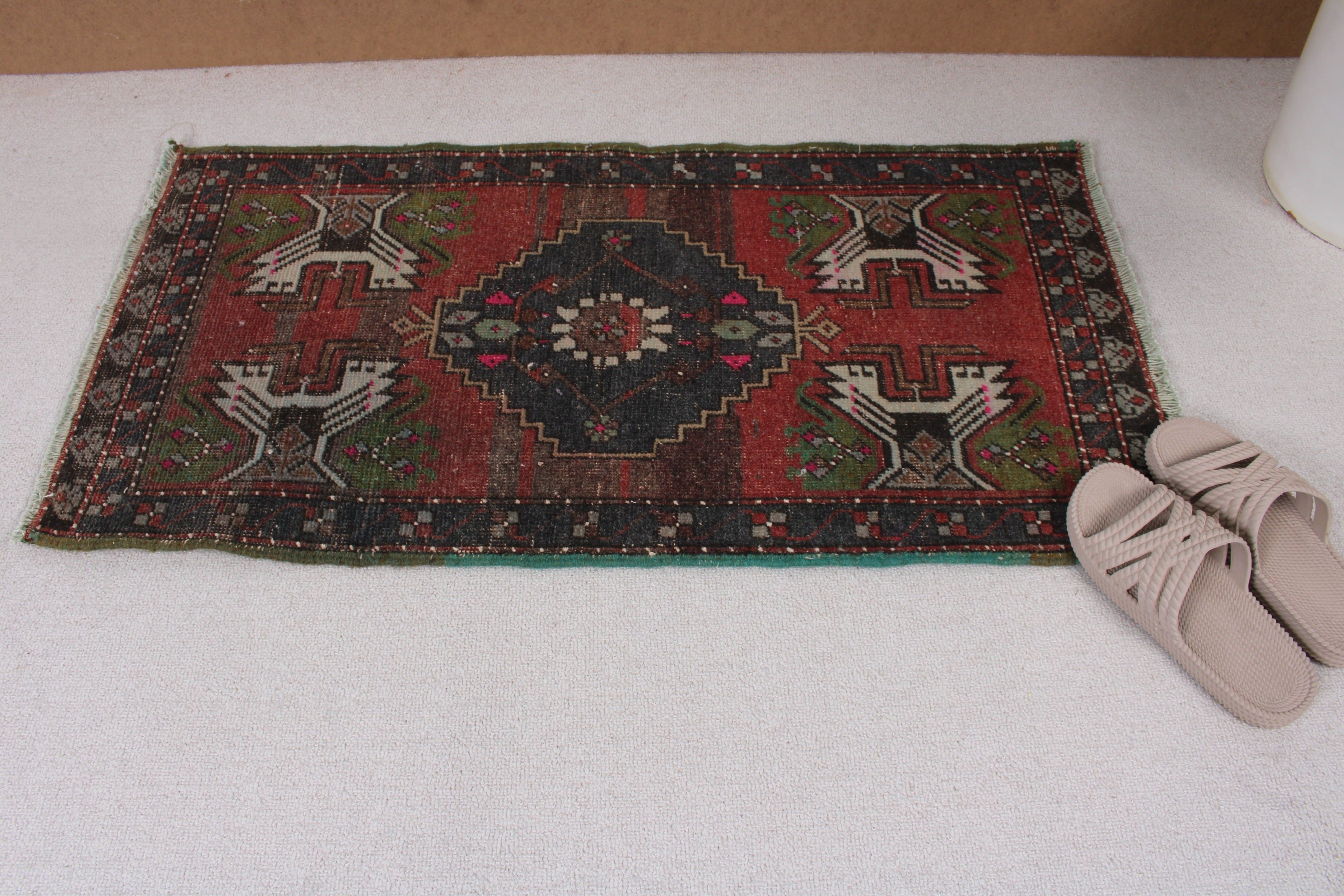 Ofis Halısı, Havalı Halı, Küçük Boho Halısı, El Dokuma Halısı, Vintage Halılar, Çocuk Halısı, Türk Halısı, Yeşil 1.6x3.3 ft Küçük Halı