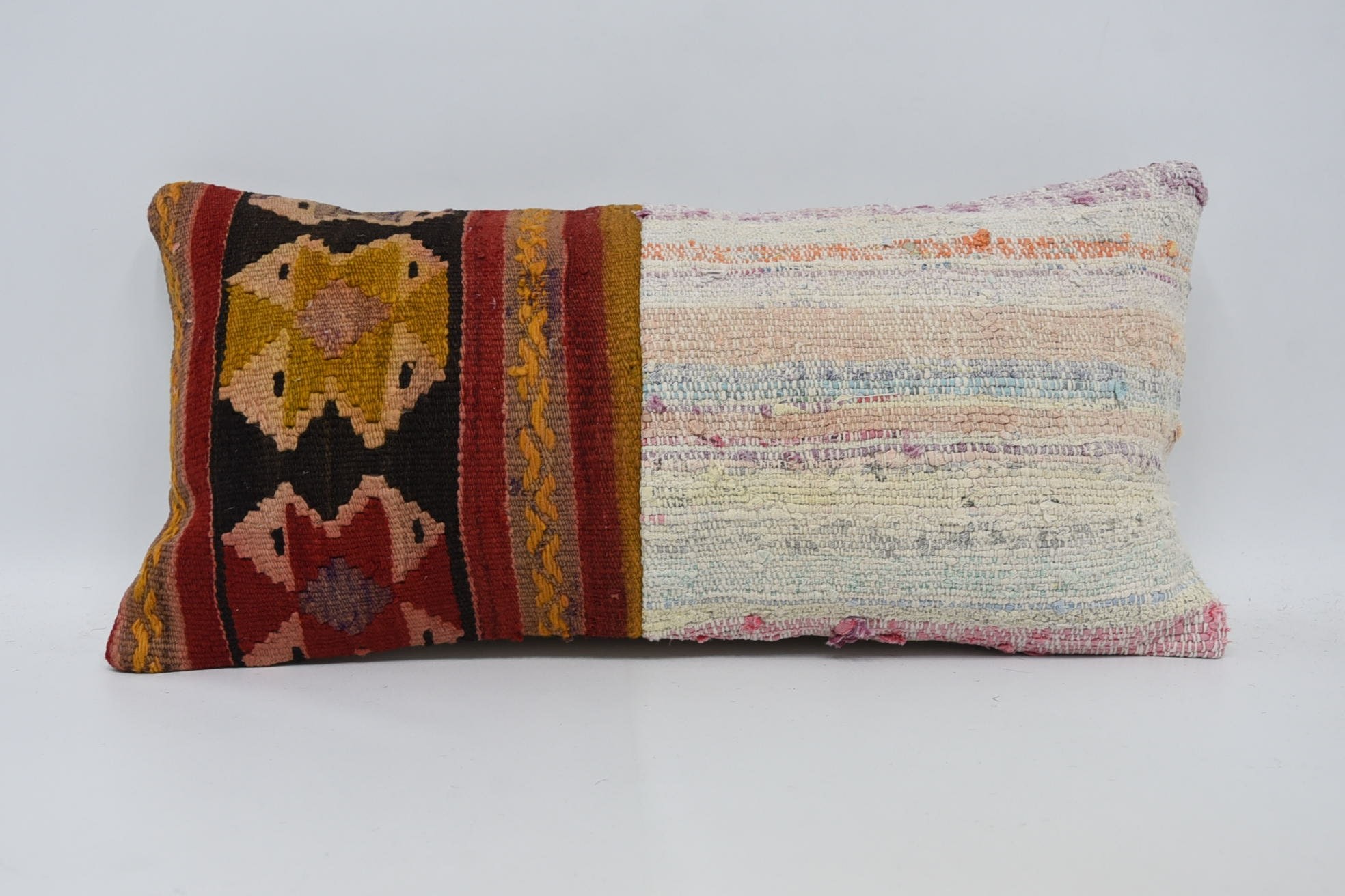 Ikat Pillow Sham, Turkish Pillow, Pastel Cushion Case, 12"x24" Red Pillow Sham, Interior Designer Pillow, Antique Pillows