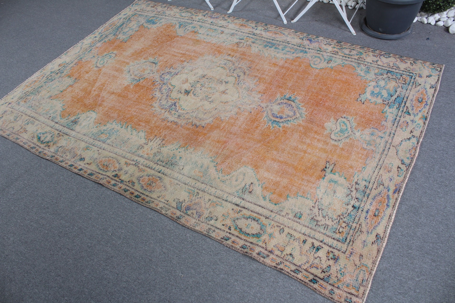 Vintage Rug, 5.2x7.3 ft Area Rug, Turkish Rugs, Oushak Rug, Antique Rug, Orange Oriental Rugs, Boho Area Rug Rugs, Kitchen Rug, Nursery Rug