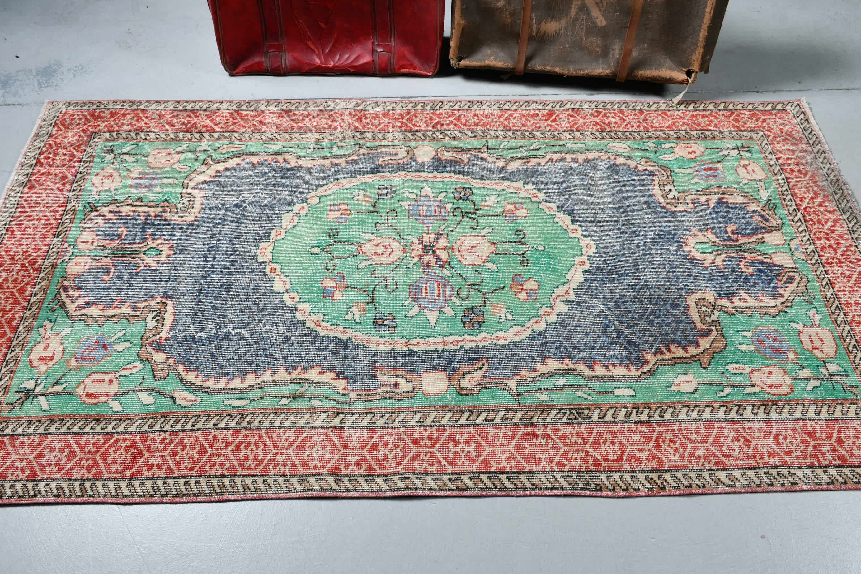 Indoor Rugs, Green Anatolian Rug, Vintage Rug, Turkish Rug, Oushak Rugs, Rugs for Floor, Oriental Rugs, 3.8x7 ft Area Rug, Bedroom Rug