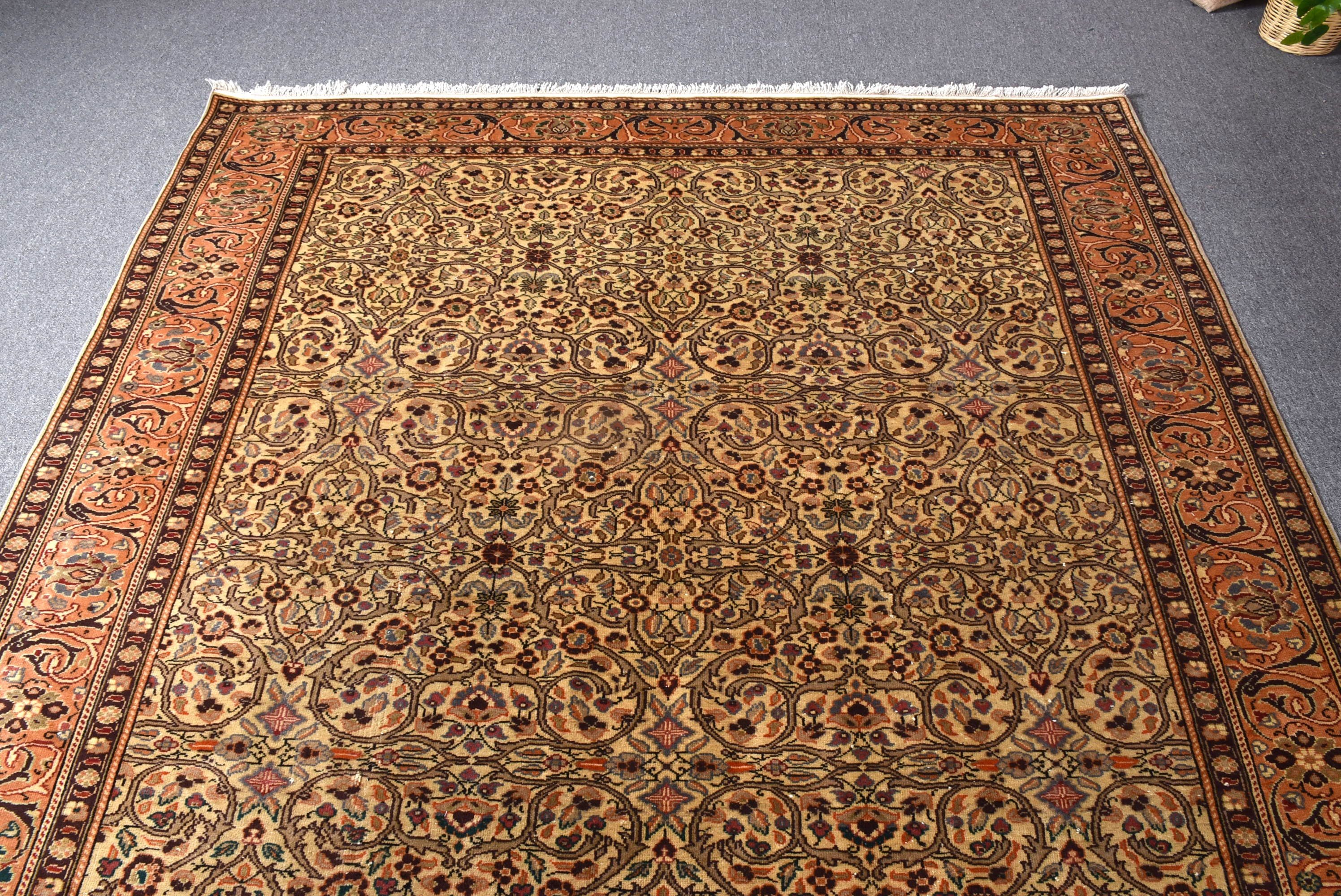 Vintage Halılar, Büyük Boho Halı, 6.3x9.5 ft Büyük Halı, Ev Dekor Halısı, Türk Halısı, Yemek Odası Halısı, Bej Geometrik Halılar