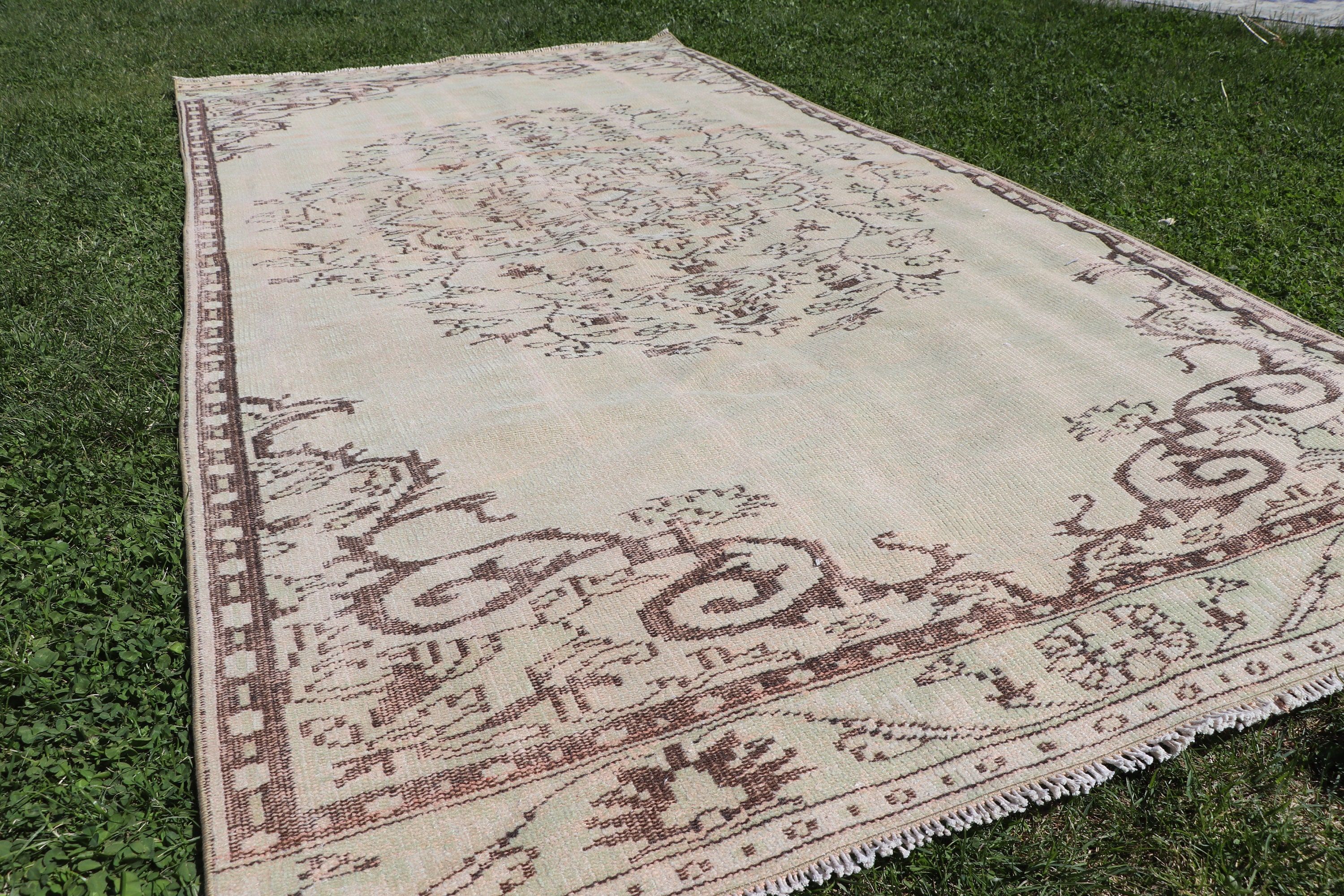 Yemek Odası Halıları, Geometrik Halılar, Vintage Halı, Nötr Halı, Yeşil Ev Dekorasyonu Halıları, 4.5x9.1 ft Büyük Halı, Türk Halısı, Oturma Odası Halısı