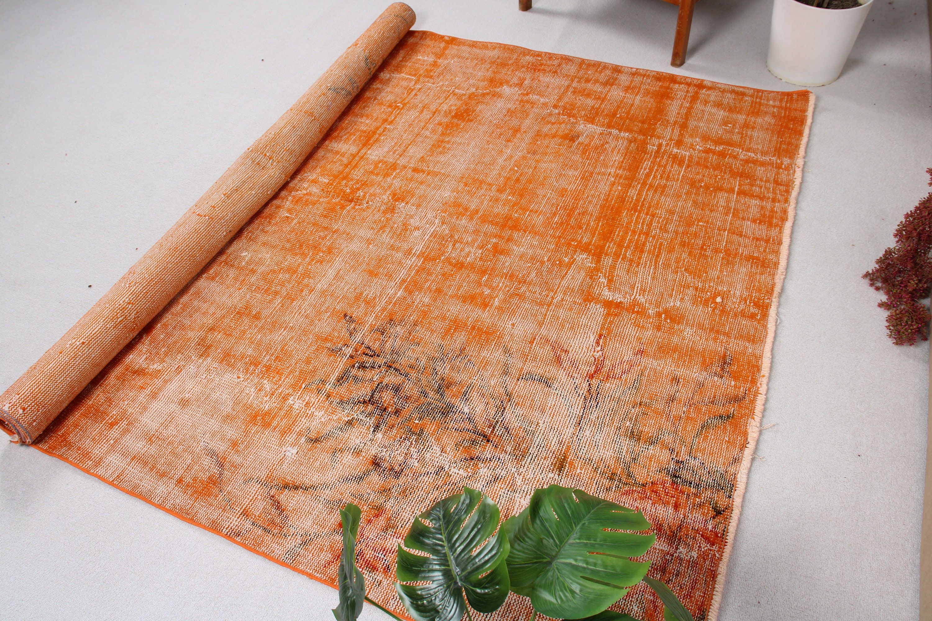 Handwoven Rug, Antique Rugs, Orange  6x8.4 ft Large Rug, Office Rugs, Salon Rug, Vintage Rugs, Large Oushak Rugs, Turkish Rug