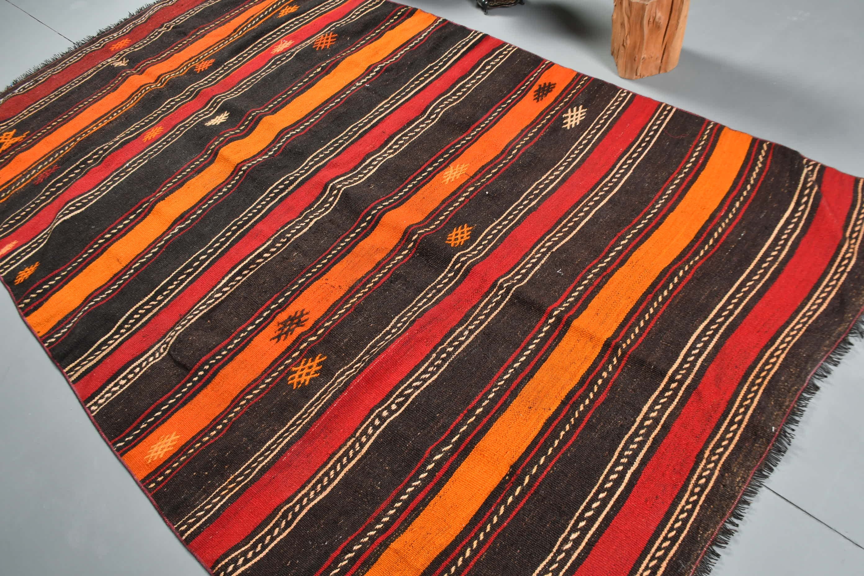 Salon Halıları, Vintage Halı, 5x9.2 ft Büyük Halı, Türk Halıları, Oturma Odası Halıları, Siyah Soğuk Halı, Salon Halısı, Soğuk Halı, Kilim, Yatak Odası Halısı