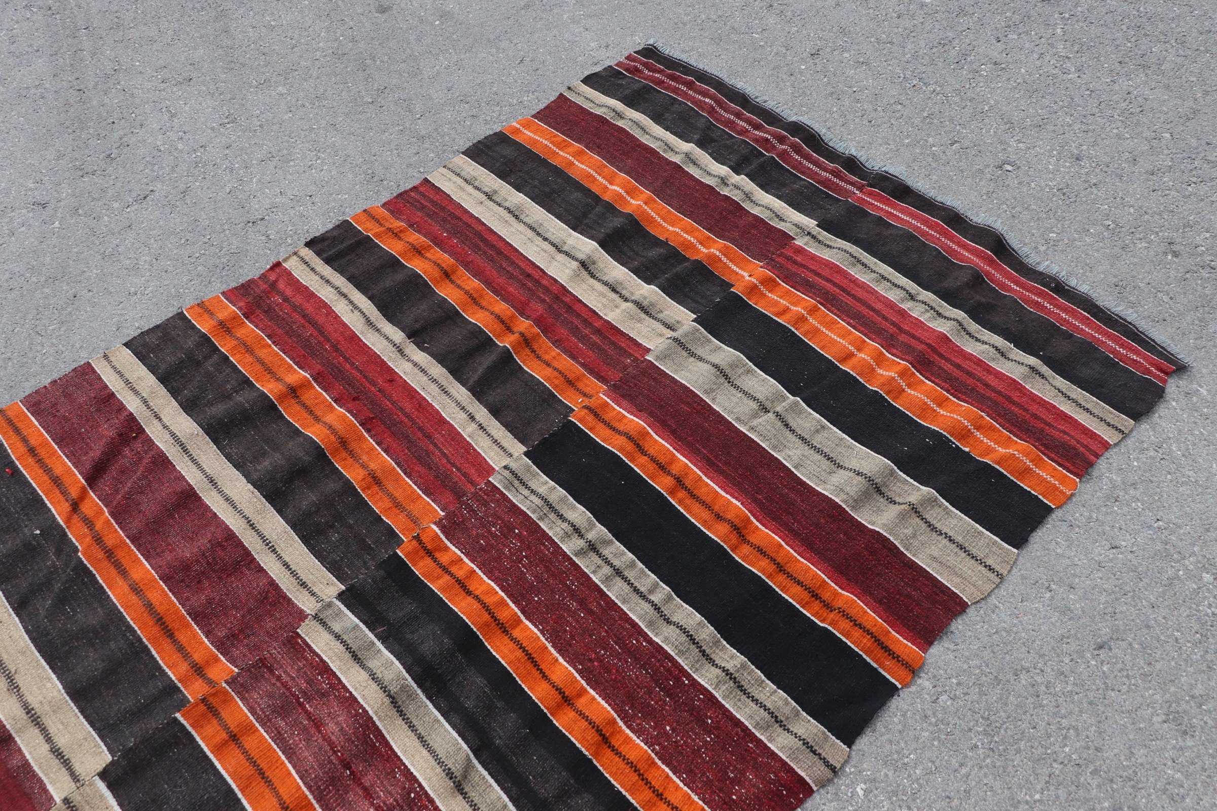 Türk Halısı, Kilim, Vintage Halı, Oturma Odası Halısı, 4.4x8.7 ft Alan Halısı, Yer Halısı, Yün Halıları, Turuncu Zemin Halısı, İç Mekan Halısı, Tasarımcı Halıları