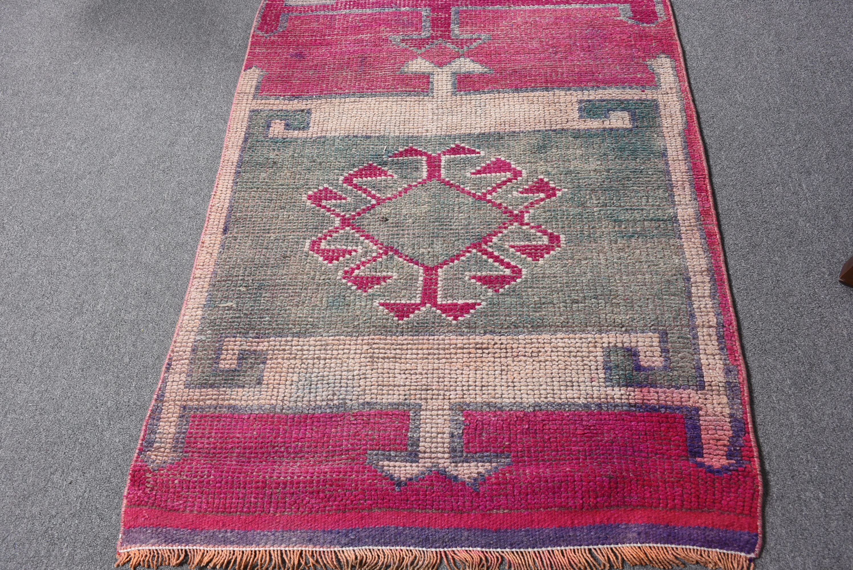 Pink Moroccan Rug, Wool Rug, 3x10.5 ft Runner Rug, Rugs for Corridor, Oushak Rug, Kitchen Rug, Hallway Rugs, Vintage Rug, Turkish Rugs