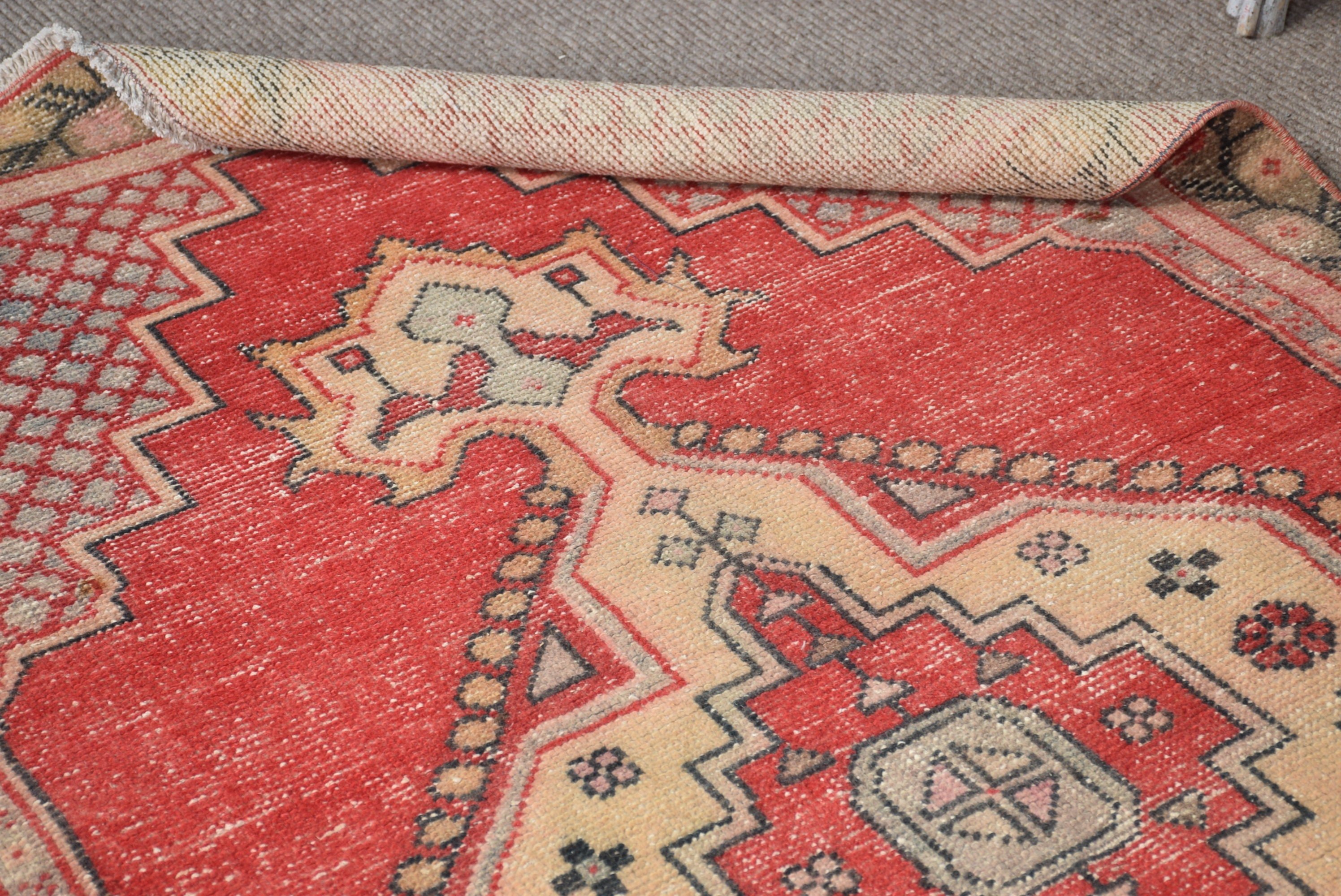 Cool Rugs, Wool Rug, Red Oriental Rugs, Vintage Rug, Rugs for Kitchen, Office Rug, Kitchen Rug, 3.9x8.6 ft Area Rug, Turkish Rug, Floor Rug