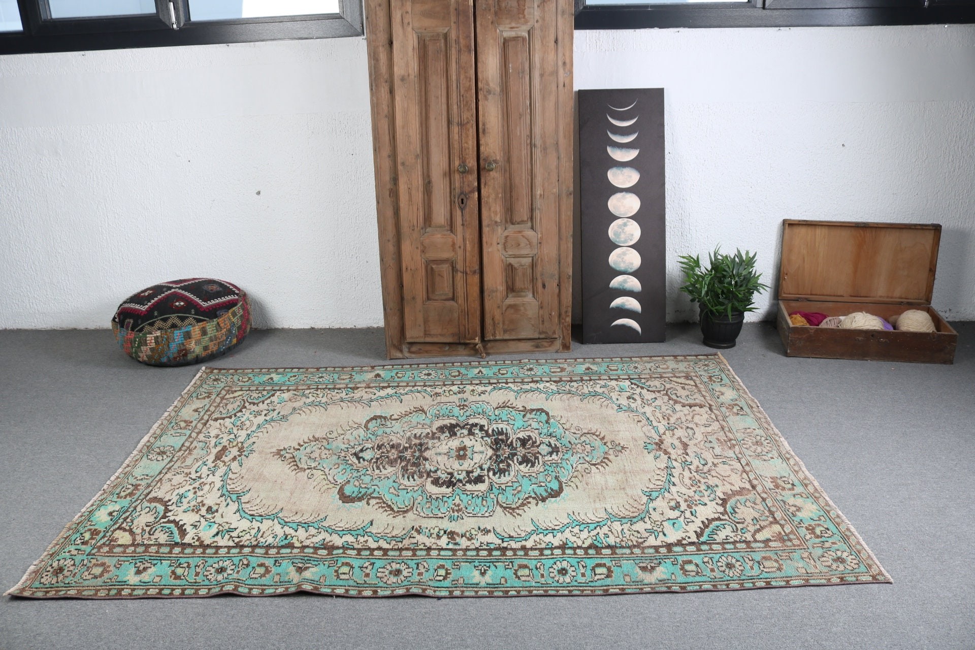 Kahverengi Boho Halı, Vintage Halı, Yatak Odası Halıları, 5.4x8 ft Büyük Halılar, El Dokuma Halılar, Türk Halıları, Havalı Halılar, Büyük Boho Halı, Egzotik Halılar