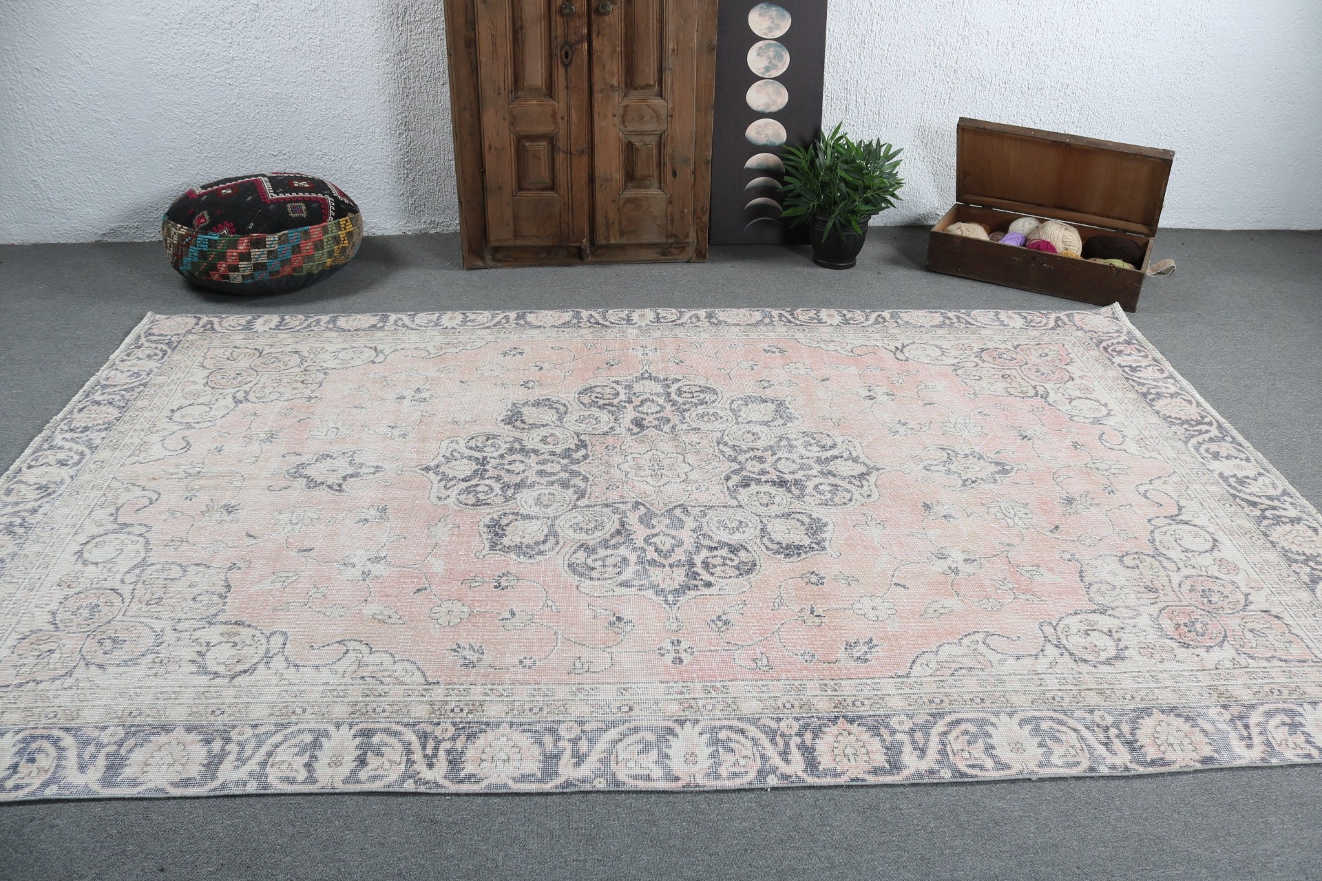 Vintage Rug, Dining Room Rug, Luxury Rugs, Bedroom Rug, Tribal Rugs, Pink Modern Rugs, 6.6x10.3 ft Large Rug, Turkish Rugs