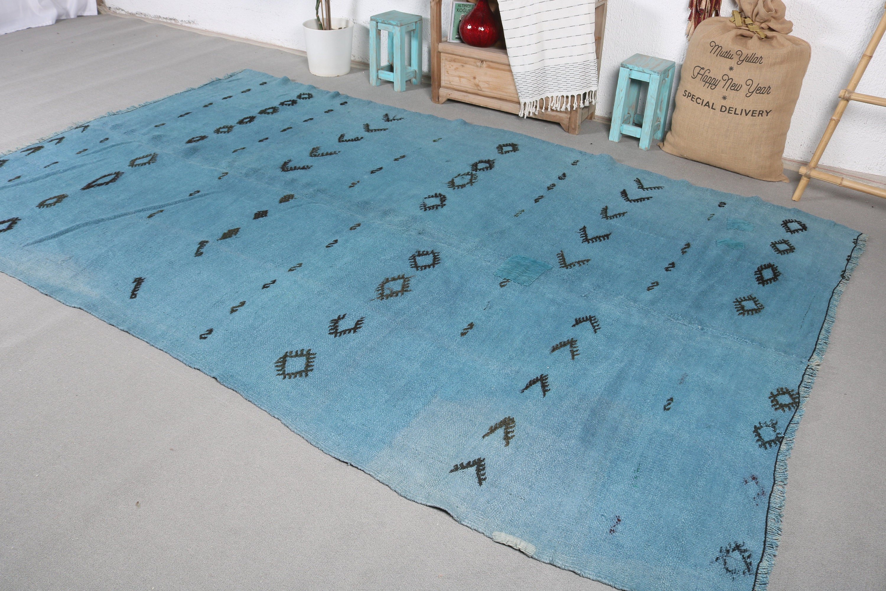 Dining Room Rugs, Moroccan Rugs, Turkish Rug, Blue Cool Rugs, Bedroom Rug, 6.3x10.6 ft Large Rug, Vintage Decor Rug, Vintage Rugs, Cool Rug