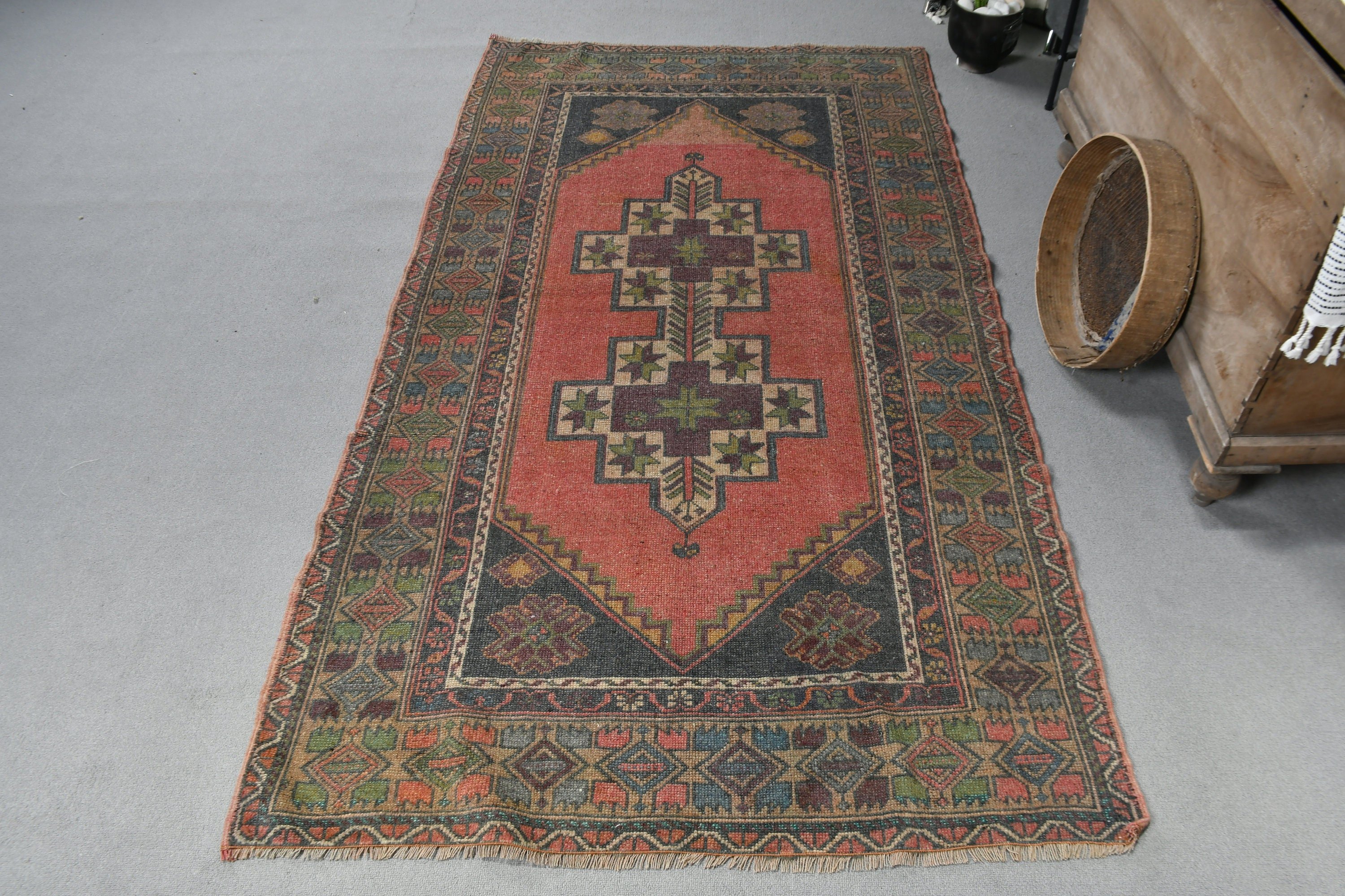 Türk Halıları, Oushak Halısı, 3,8x6,8 ft Alan Halısı, İç Mekan Halısı, Kırmızı Fas Halısı, Vintage Halı, İç Mekan Halıları, Anadolu Halıları, Doğal Halı