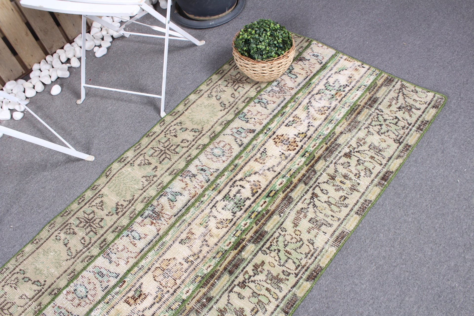 2.6x7.6 ft Runner Halıları, Eskitilmiş Halı, Türk Halısı, Yeşil Ev Dekor Halısı, Vintage Halı, Mutfak Halısı, Koridor Halıları, Fas Halıları, Merdiven Halısı