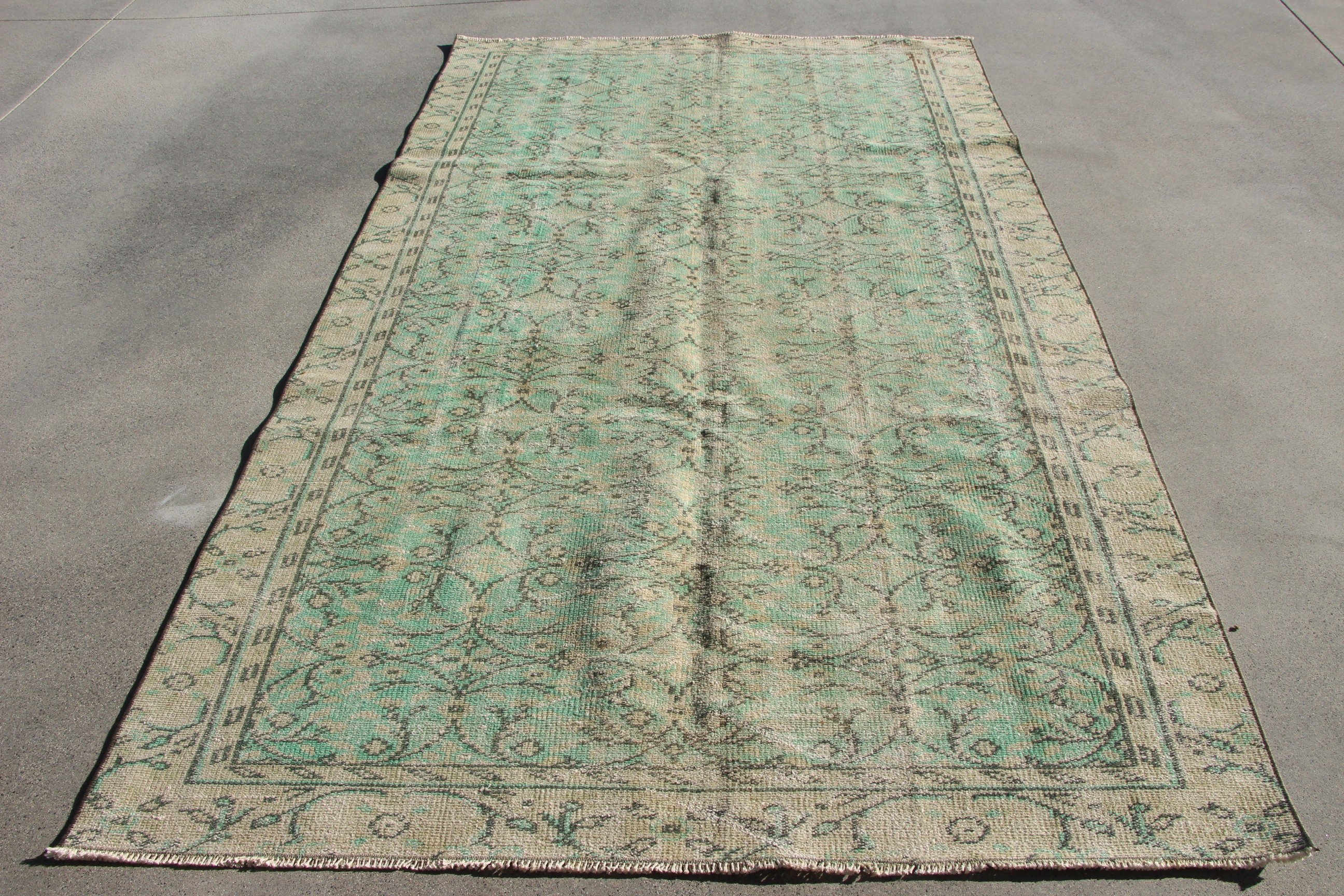 Salon Halısı, Ofis Halısı, Geometrik Halılar, Vintage Halılar, Büyük Boho Halıları, Yeşil Anadolu Halıları, Türk Halısı, 5.1x8.7 ft Büyük Halı, Antika Halılar