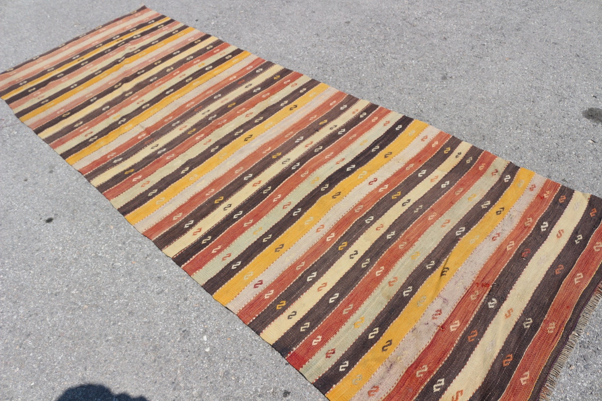 Cool Rugs, Kilim, Brown  3.6x10.2 ft Runner Rugs, Stair Rugs, Turkish Rugs, Boho Rug, Vintage Rug, Kitchen Rugs