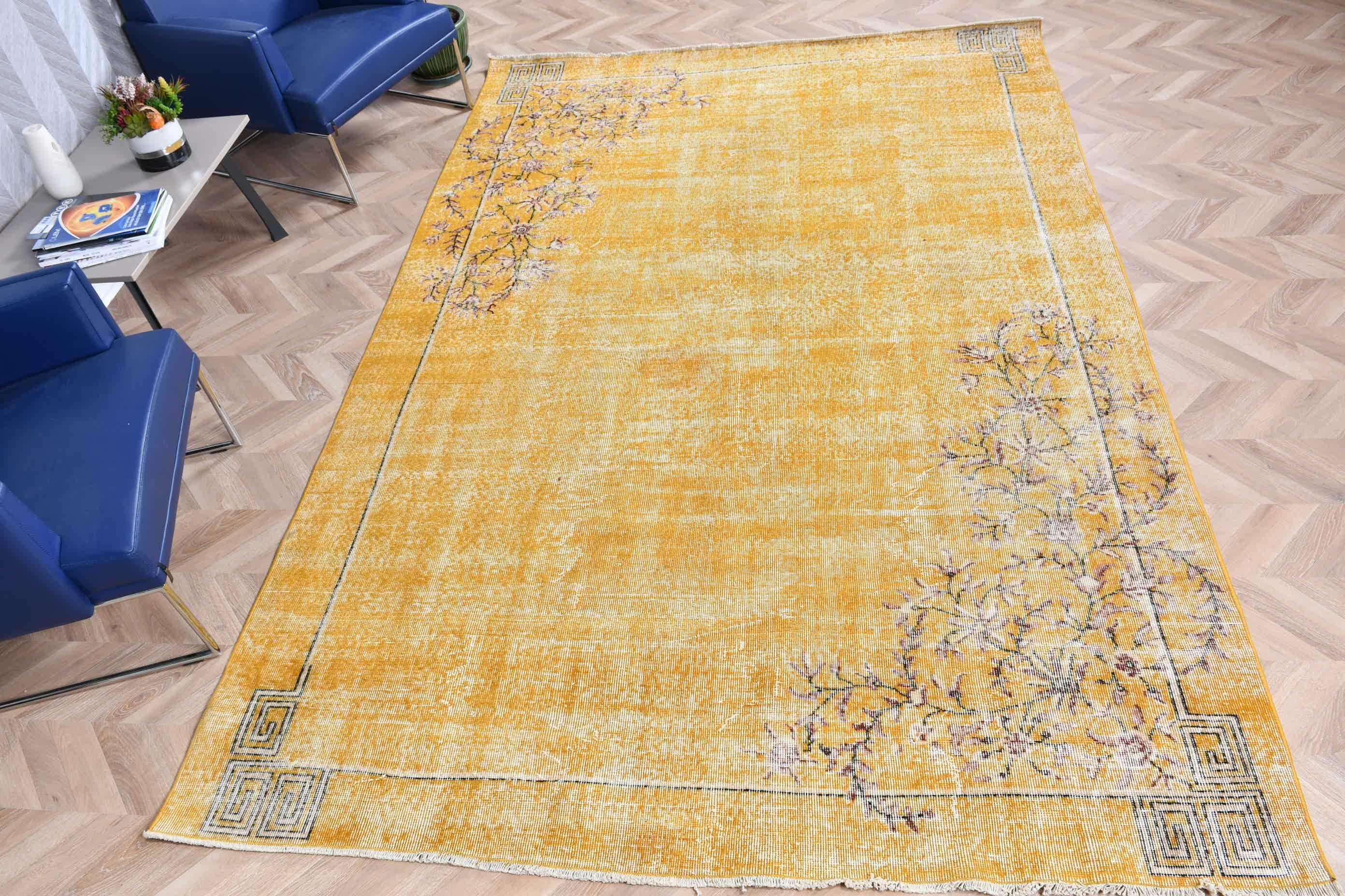 Dining Room Rug, Yellow Oriental Rug, Natural Rug, Turkish Rugs, Oushak Rugs, 6.8x10.1 ft Large Rug, Bedroom Rug, Floor Rug, Vintage Rug