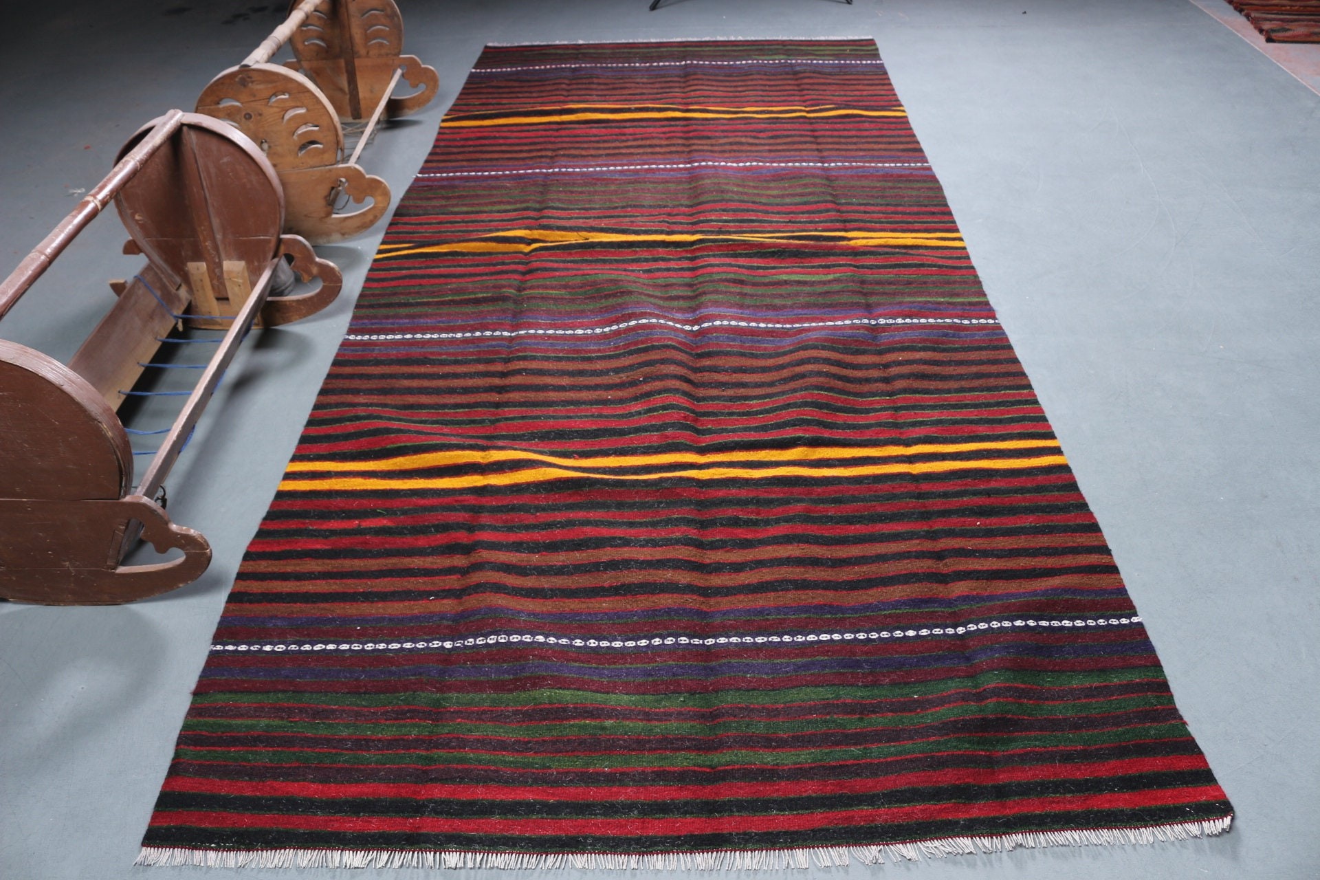 Nostaljik Kilim, Yatak odası Kilim, Yatak odası Kilim, Siyah Yatak odası Kilim, Oturma odası Kilim, 157x351 cm Salon Kilim, Uşak Kilim