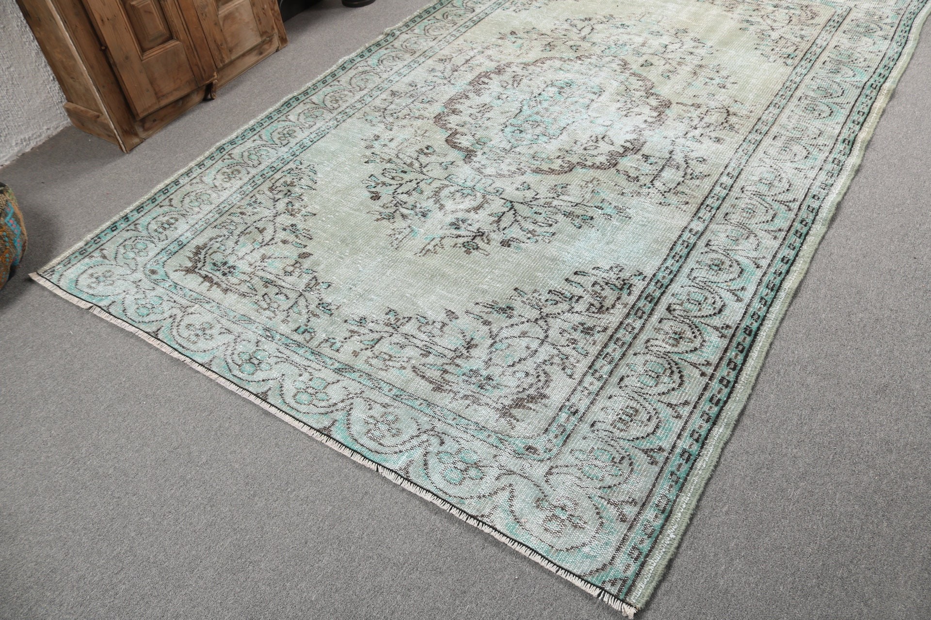 Dining Room Rug, Turkish Rug, Green Oushak Rugs, Vintage Rug, Floor Rug, 6.1x9.1 ft Large Rug, Bedroom Rugs, Living Room Rugs, Luxury Rugs