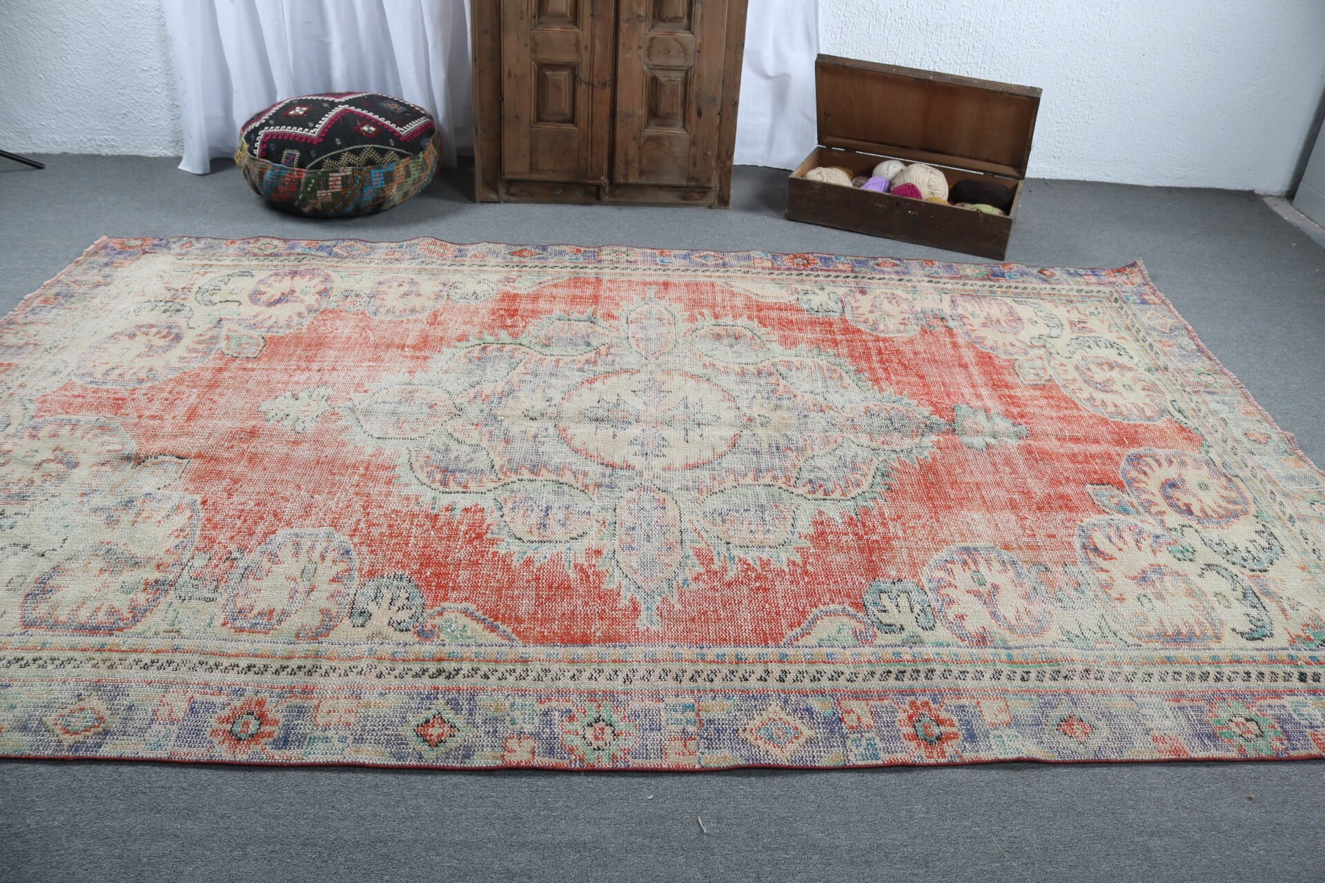 Vintage Rug, Saloon Rug, Turkish Rugs, Dining Room Rugs, Anatolian Rugs, Red Handwoven Rug, Kitchen Rugs, 6.8x10.9 ft Oversize Rug