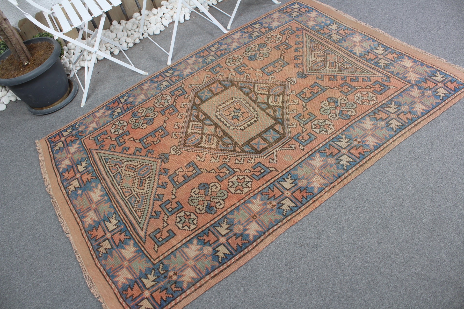 Orange Wool Rugs, Rugs for Floor, Turkish Rug, Boho Area Rug Rugs, Vintage Rug, Oushak Rug, Oriental Rug, Bedroom Rugs, 4.2x6.4 ft Area Rug