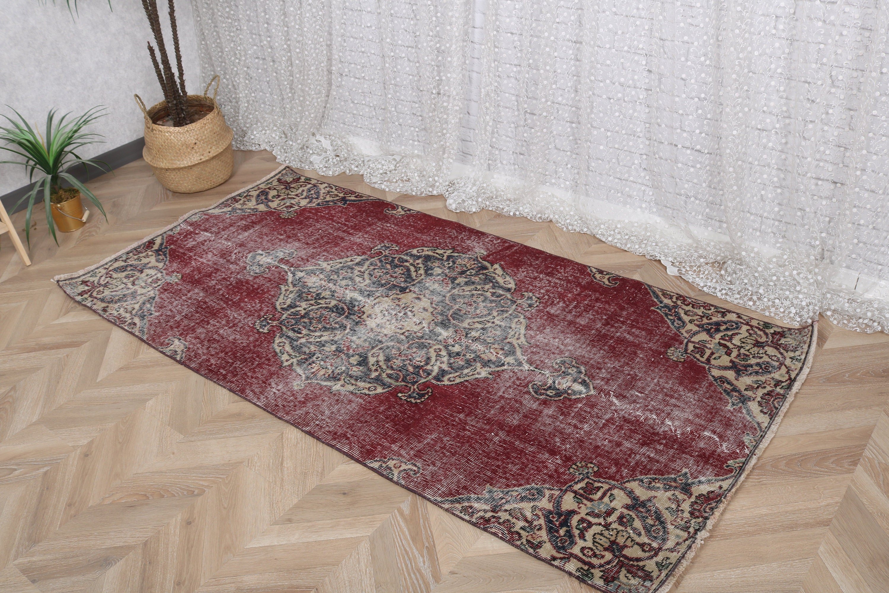 Vintage Halı, Türk Halısı, Dekoratif Halılar, 3.3x6.8 ft Vurgulu Halılar, Antika Halılar, Egzotik Halılar, Yatak Odası Halıları, Yatak Odası Halıları, Kırmızı Soğuk Halılar