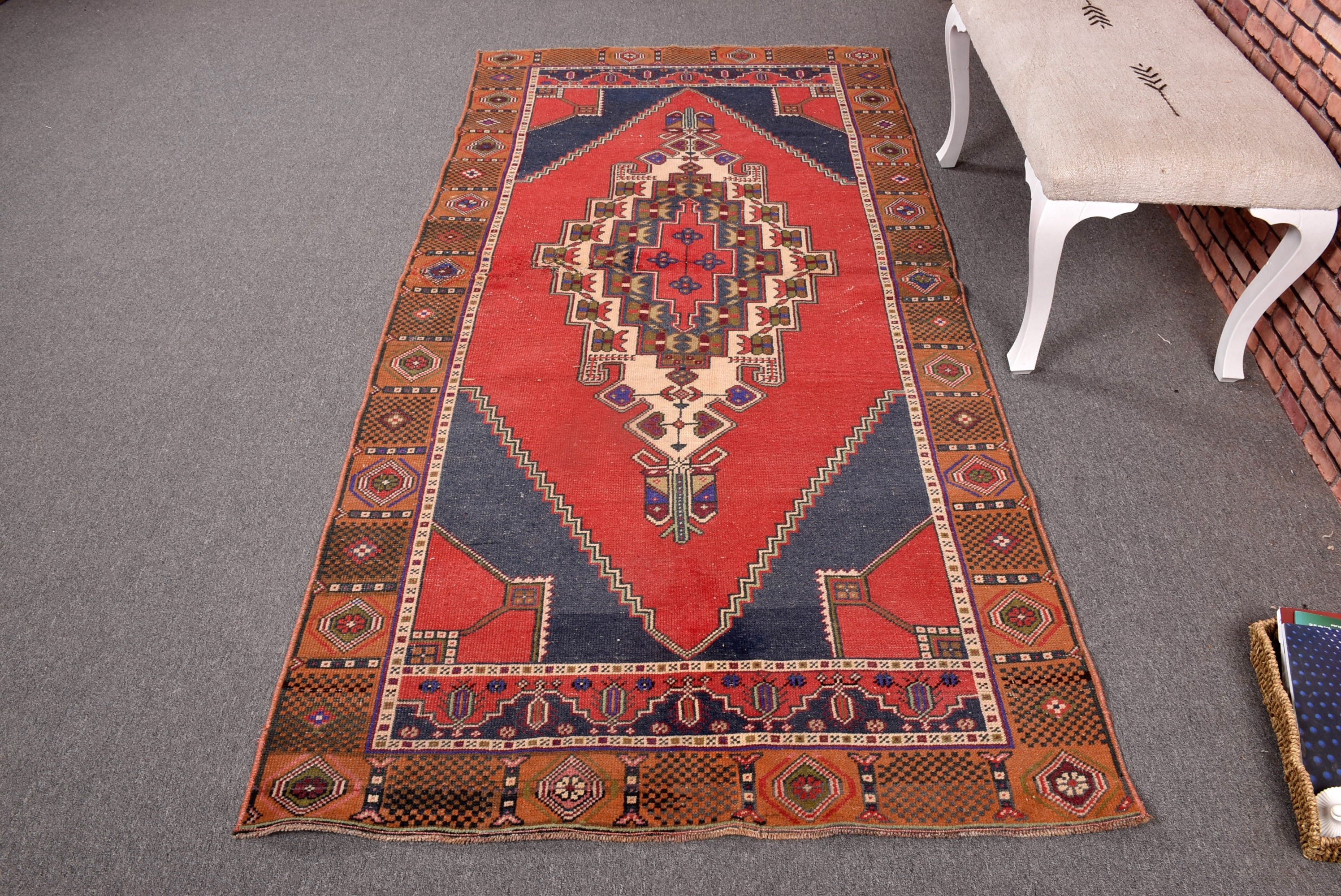 Kırmızı Yün Halılar, Türk Halısı, Modern Halılar, Vintage Halılar, Mutfak Halısı, 3,9x8,2 ft Alan Halısı, Vintage Alan Halısı, Oushak Alan Halıları, Sanatsal Halı