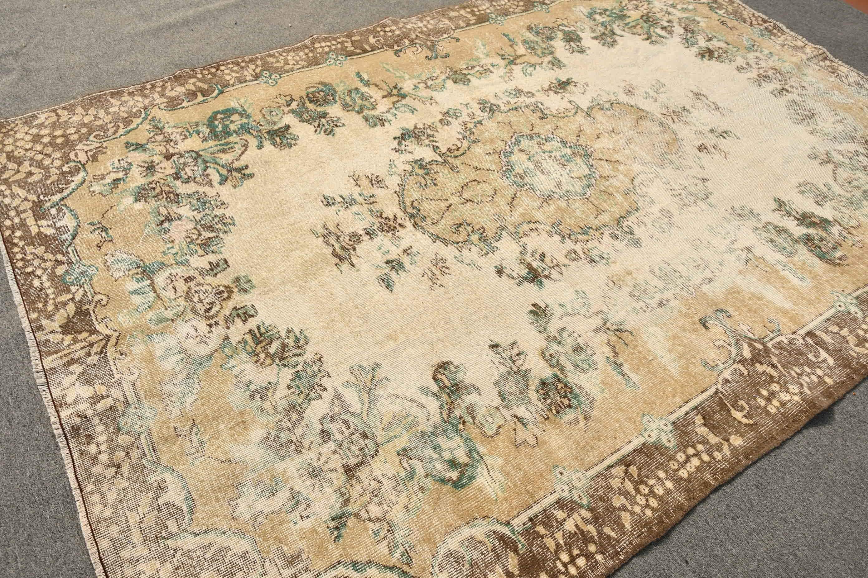 Bedroom Rug, Turkish Rug, Nomadic Rug, Dining Room Rugs, Kitchen Rugs, Beige Wool Rugs, Anatolian Rug, Vintage Rugs, 6.4x9.3 ft Large Rugs