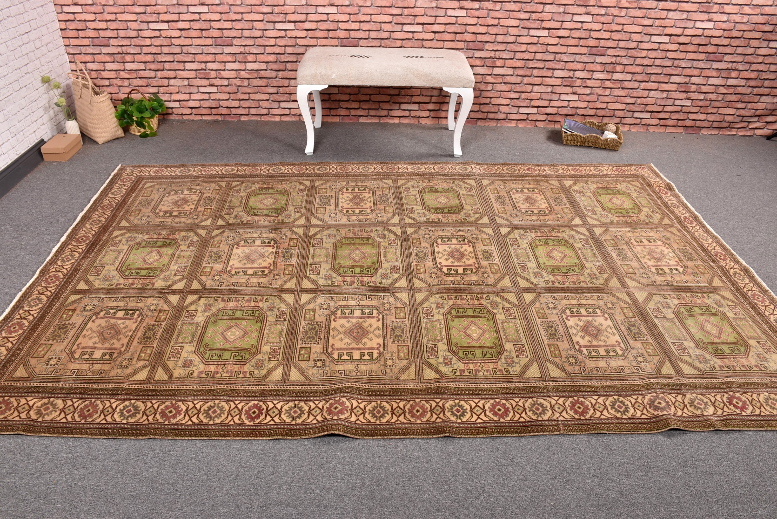 Brown Boho Rug, Salon Rugs, Floor Rugs, Turkish Rugs, Oushak Rugs, Rugs for Bedroom, Large Boho Rugs, 6.3x9.4 ft Large Rugs, Vintage Rug