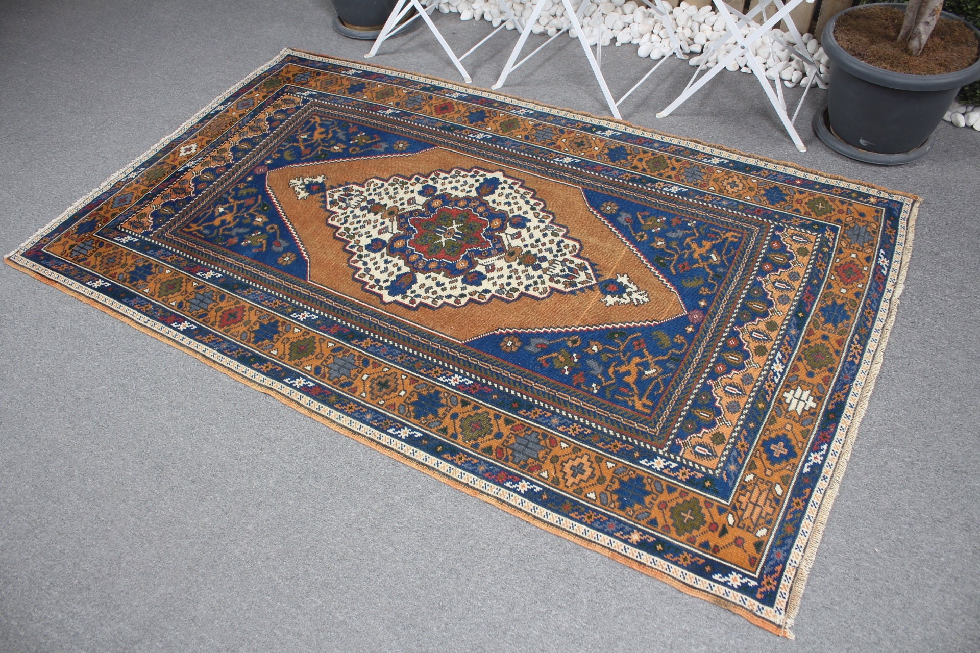 Vintage Rugs, 4.1x6.9 ft Area Rug, Organic Rug, Kitchen Rug, Blue Home Decor Rug, Turkish Rugs, Bedroom Rugs, Rugs for Bedroom, Floor Rugs