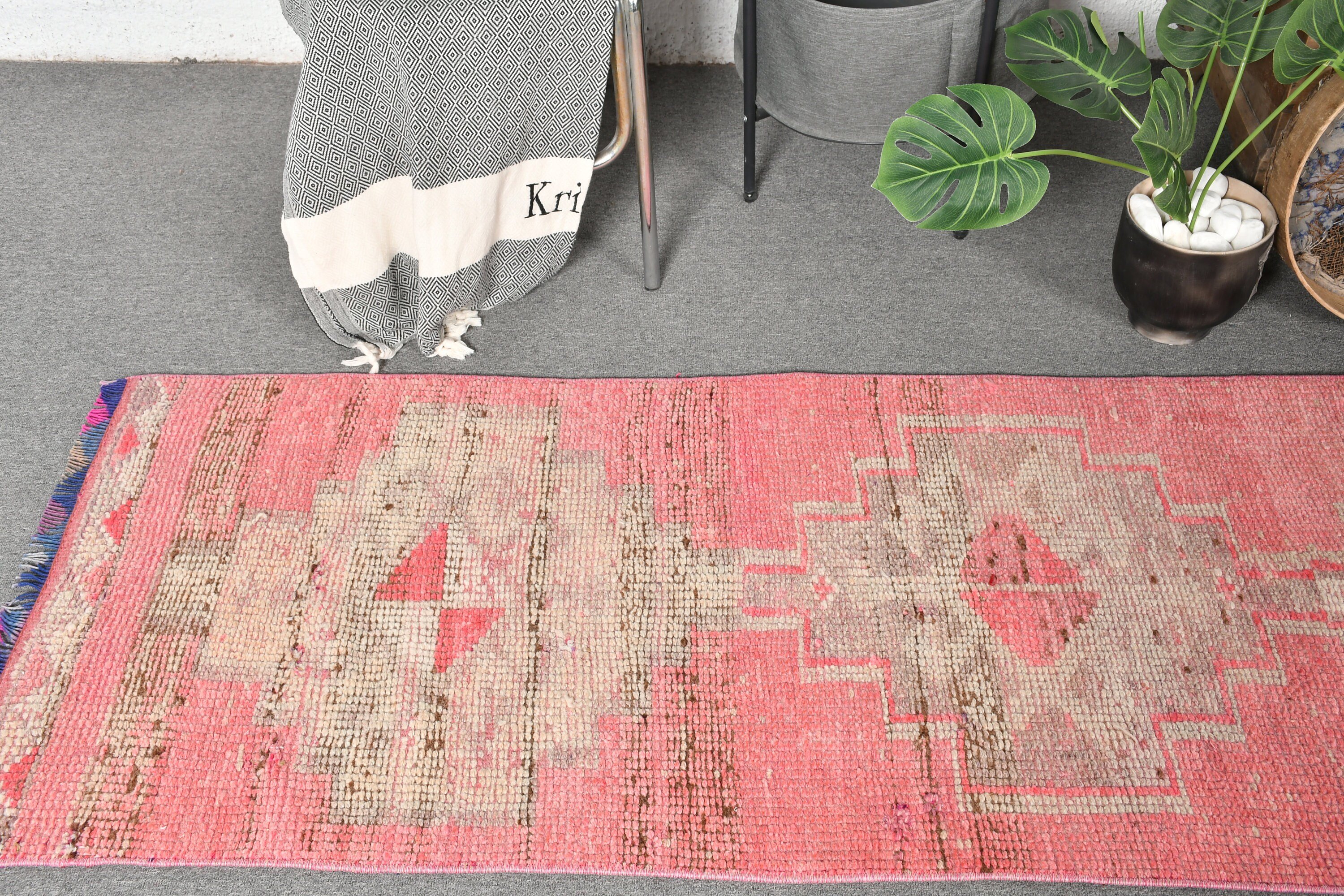 Kitchen Rug, Pink Oushak Rug, 2.2x10.6 ft Runner Rugs, Vintage Rug, Bedroom Rugs, Turkish Rugs, Rugs for Kitchen, Hallway Rug, Floor Rug