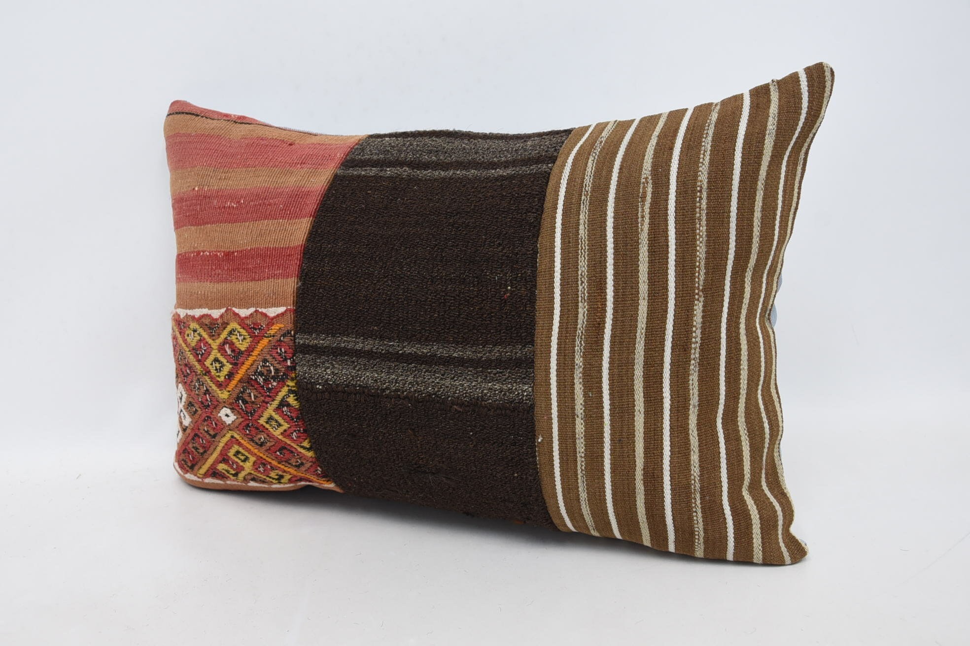 Boho Pillow, Gift Pillow, Turkish Kilim Pillow, 16"x24" Brown Pillow Case, Bolster Pillow Cover, Boho Throw Pillow Cover
