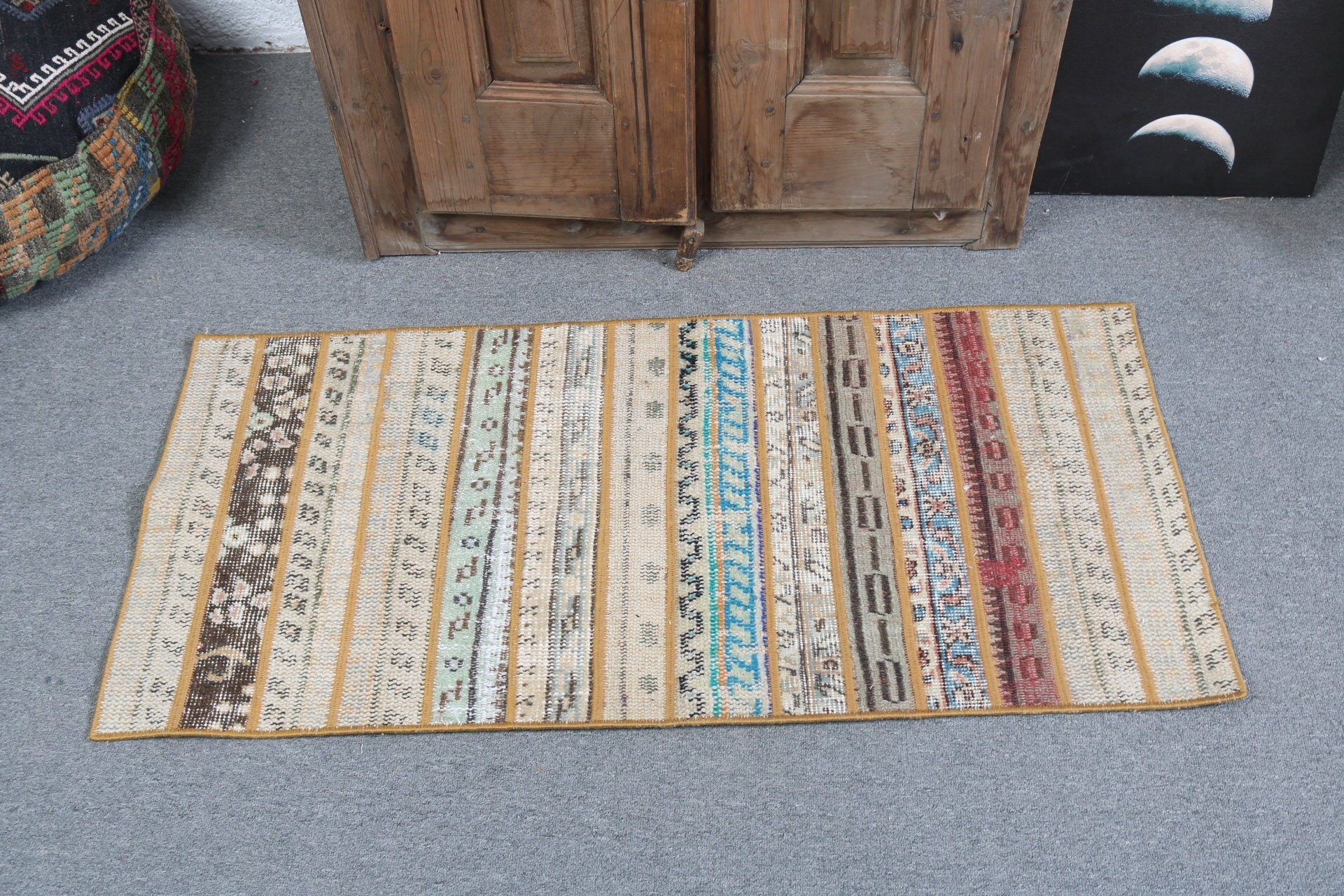 Bathroom Rugs, Beige Kitchen Rugs, Luxury Rugs, Handmade Rug, Boho Rugs, 1.8x3.9 ft Small Rugs, Door Mat Rugs, Vintage Rug, Turkish Rug