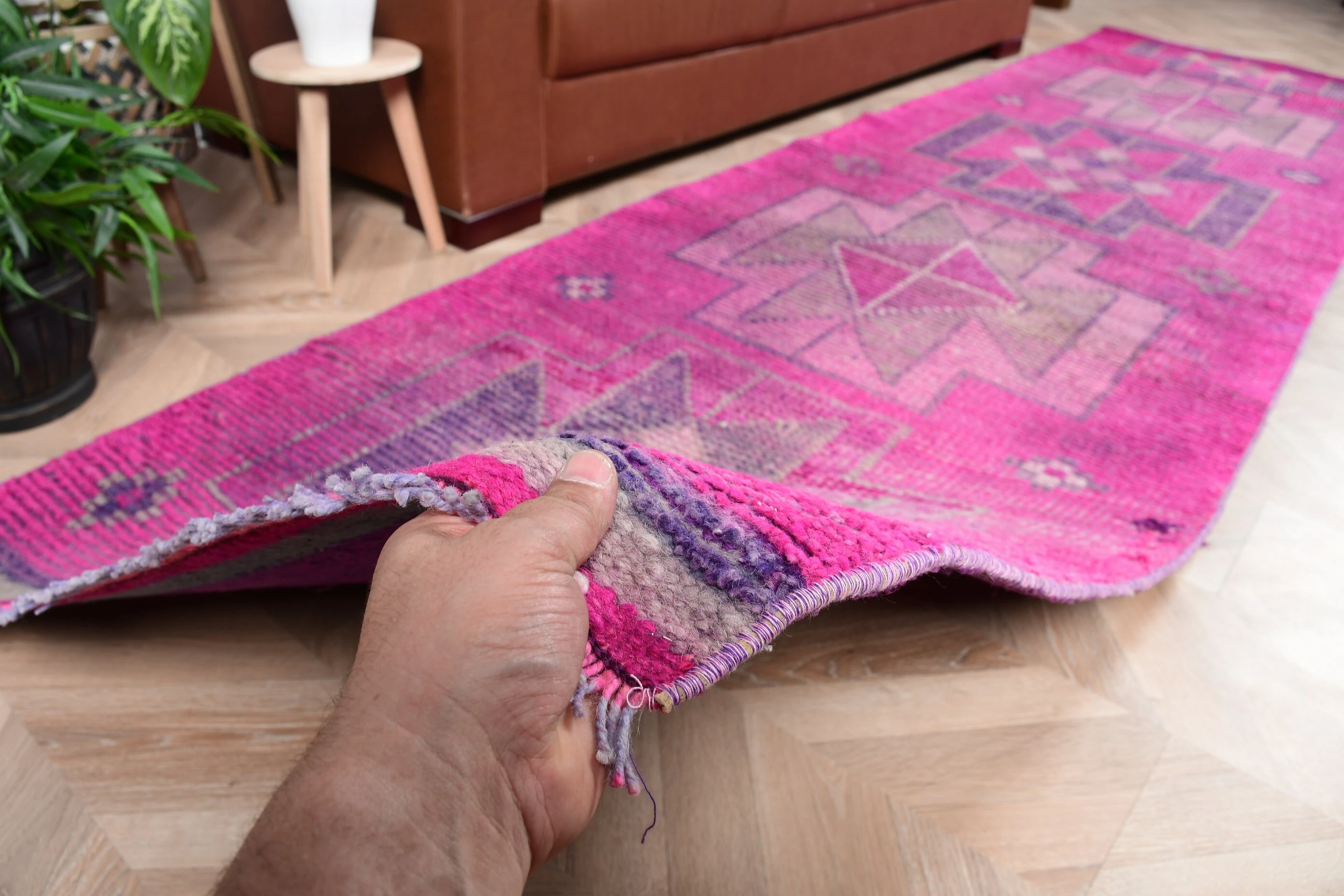 Pink Floor Rug, 3.1x11.1 ft Runner Rugs, Kitchen Rug, Moroccan Rug, Rugs for Stair, Turkish Rugs, Floral Runner Rug Rugs, Vintage Rug