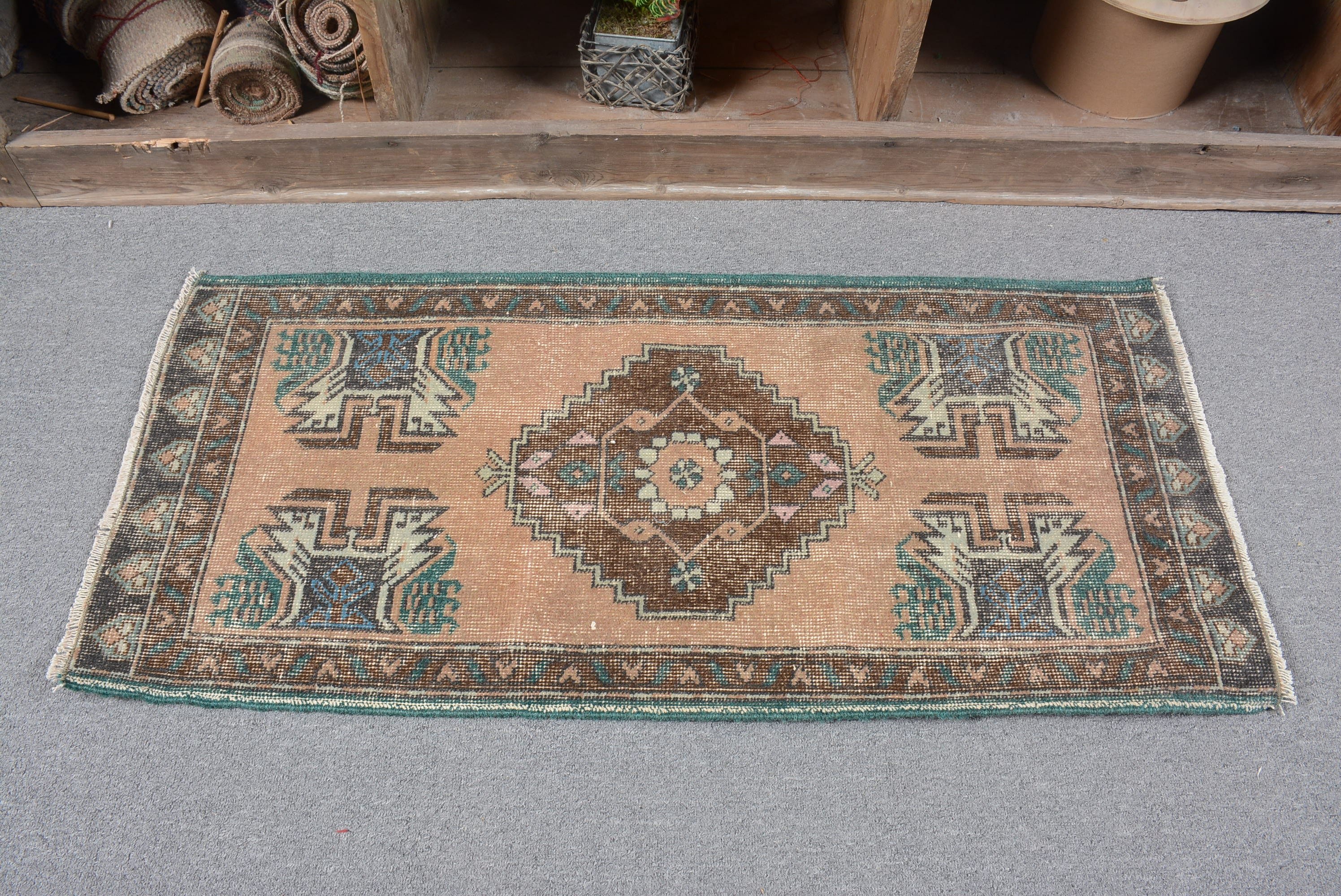 Vintage Rug, Turkish Rug, Oriental Rug, 1.6x3.6 ft Small Rug, Kitchen Rugs, Moroccan Rug, Rugs for Entry, Brown Oriental Rug, Bedroom Rug