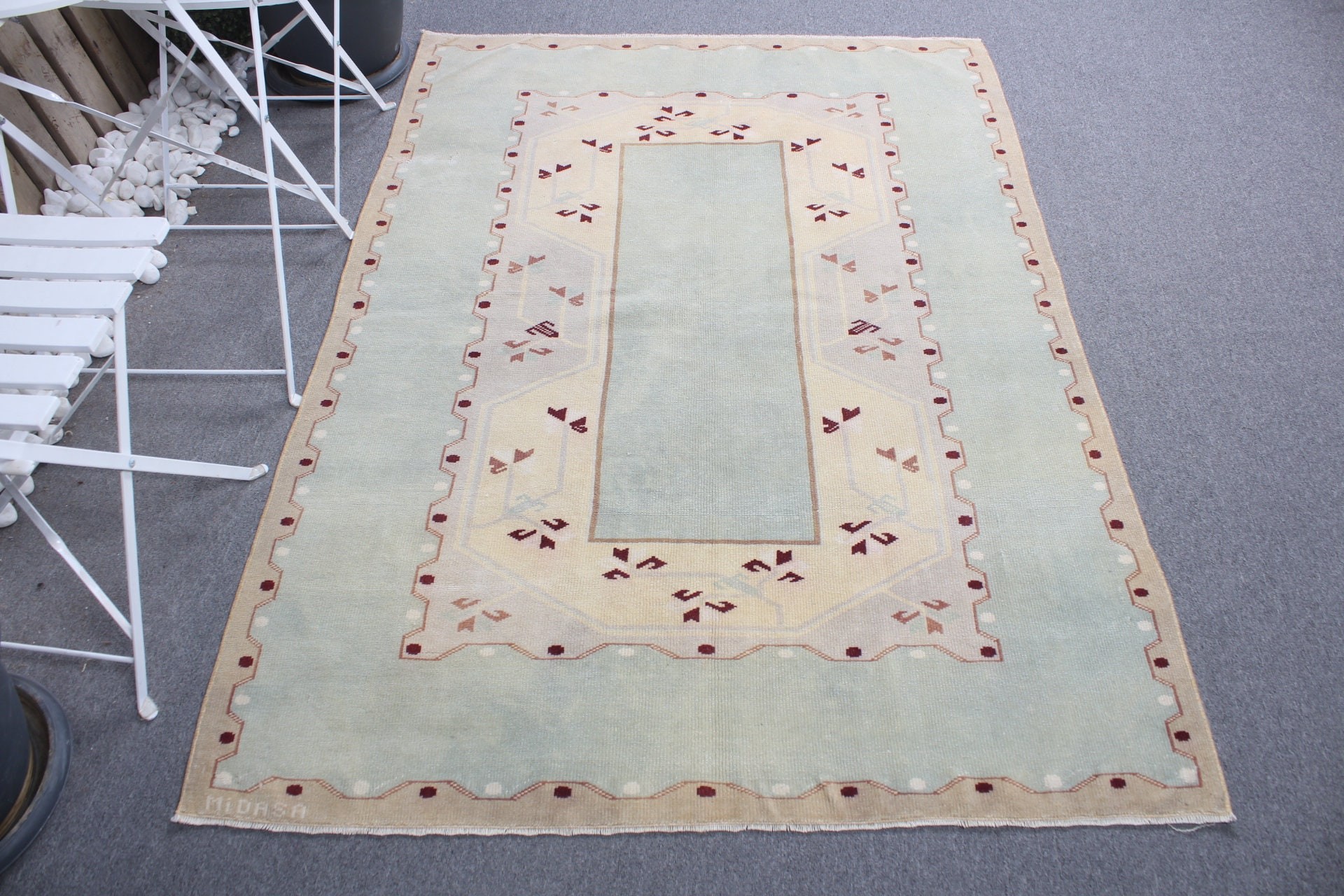 Wool Rug, Beige Kitchen Rug, Vintage Rug, Rugs for Indoor, Nursery Rugs, Oushak Rugs, Turkish Rug, 4.3x6.1 ft Area Rug, Dining Room Rugs