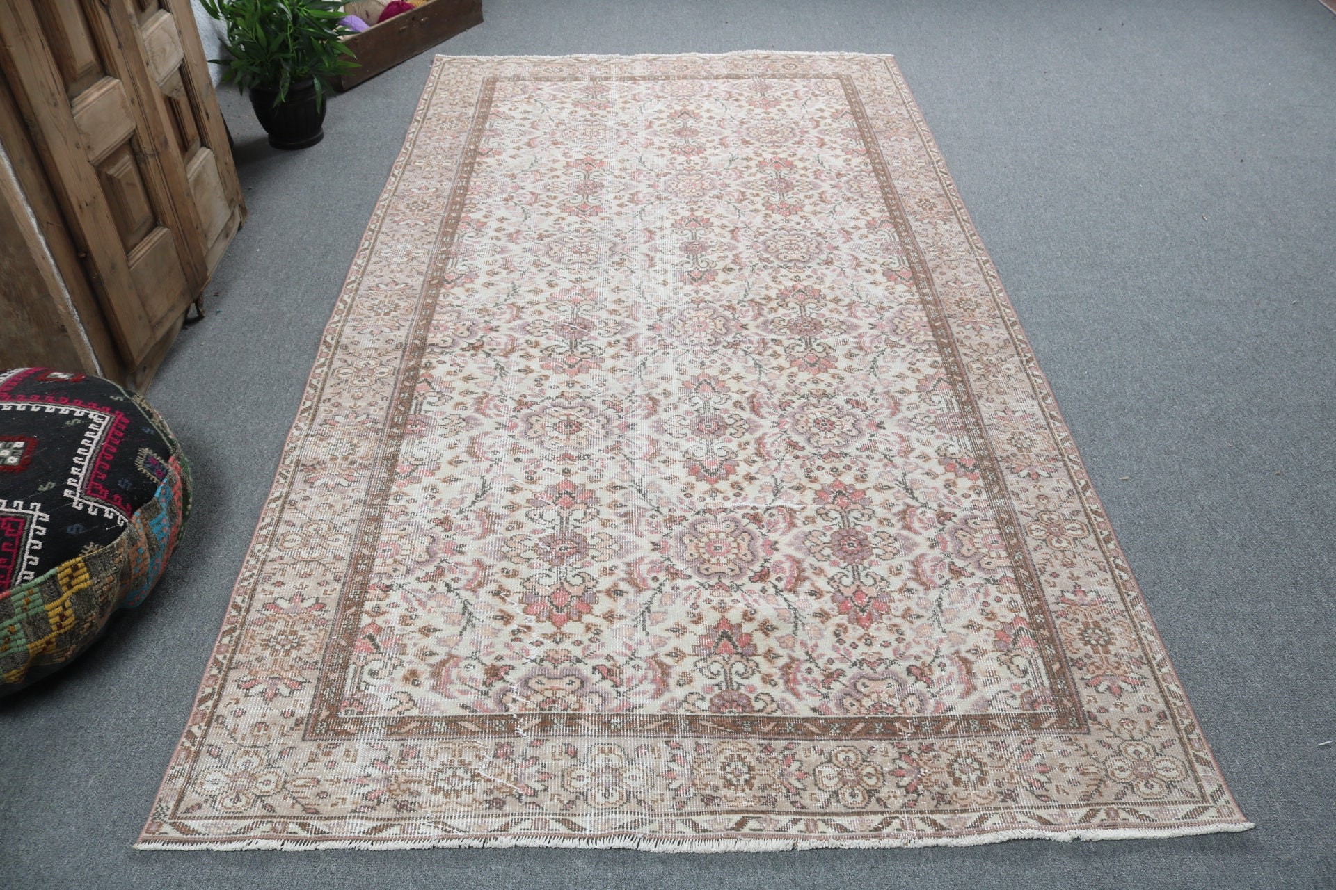 Boho Halı, Salon Halısı, 5x9,1 ft Büyük Halı, Vintage Halı, Türk Halısı, Düz Dokuma Halı, El Yapımı Halılar, Bej Ev Dekor Halıları, Büyük Boho Halıları