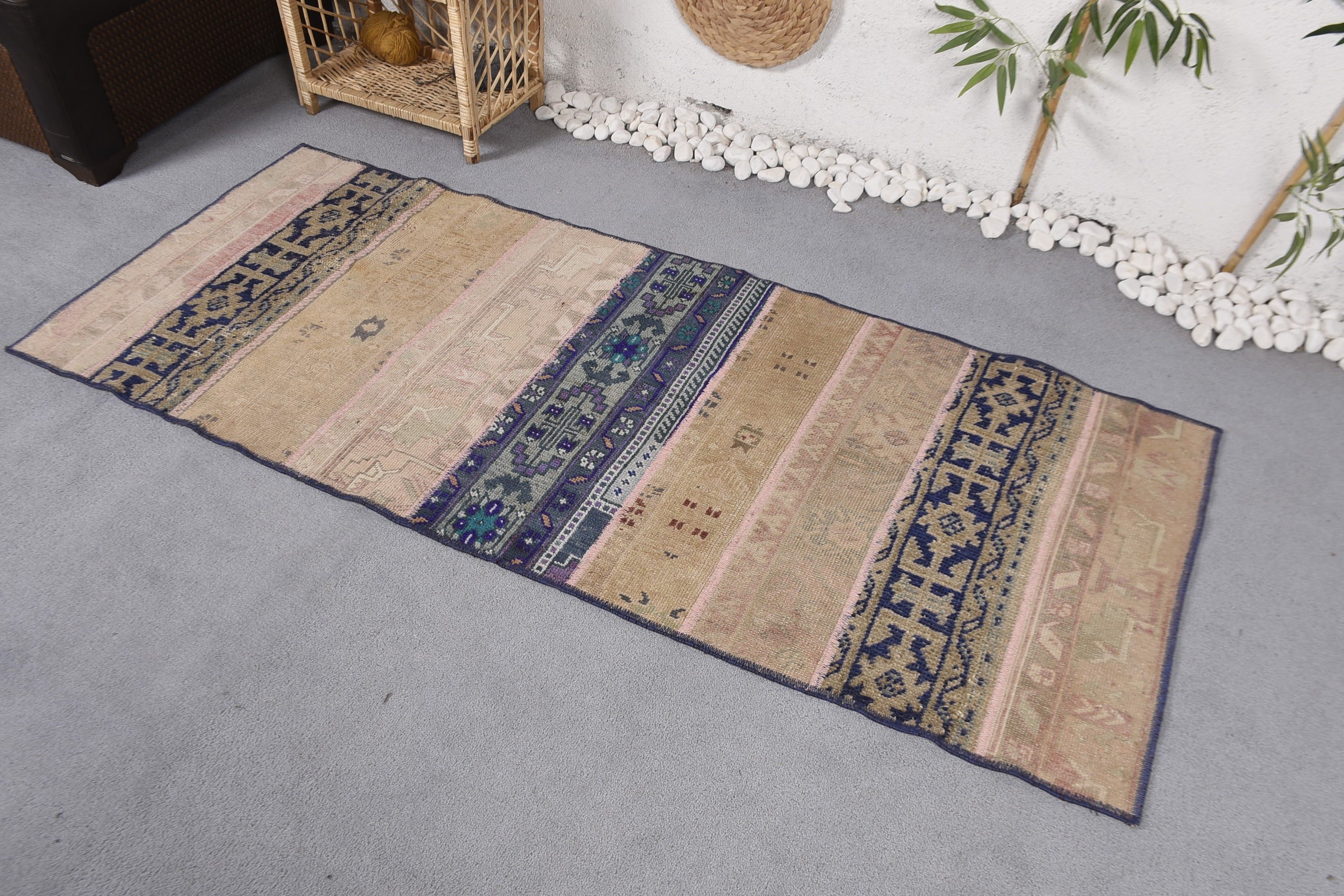 Vintage Halı, Türk Halıları, 2.6x6.4 ft Vurgulu Halılar, Yün Halılar, Boho Vurgulu Halılar, Yatak Odası Halısı, Ofis Halıları, Bej Geometrik Halılar, Yer Halısı