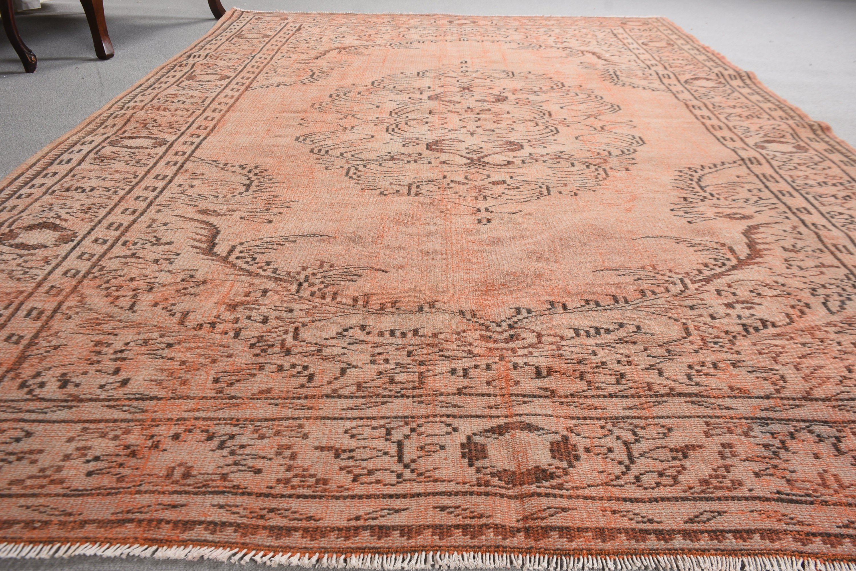 Orange Geometric Rugs, Salon Rugs, Vintage Rugs, Turkish Rugs, Floor Rug, Modern Rug, 5.9x8.8 ft Large Rugs, Living Room Rug