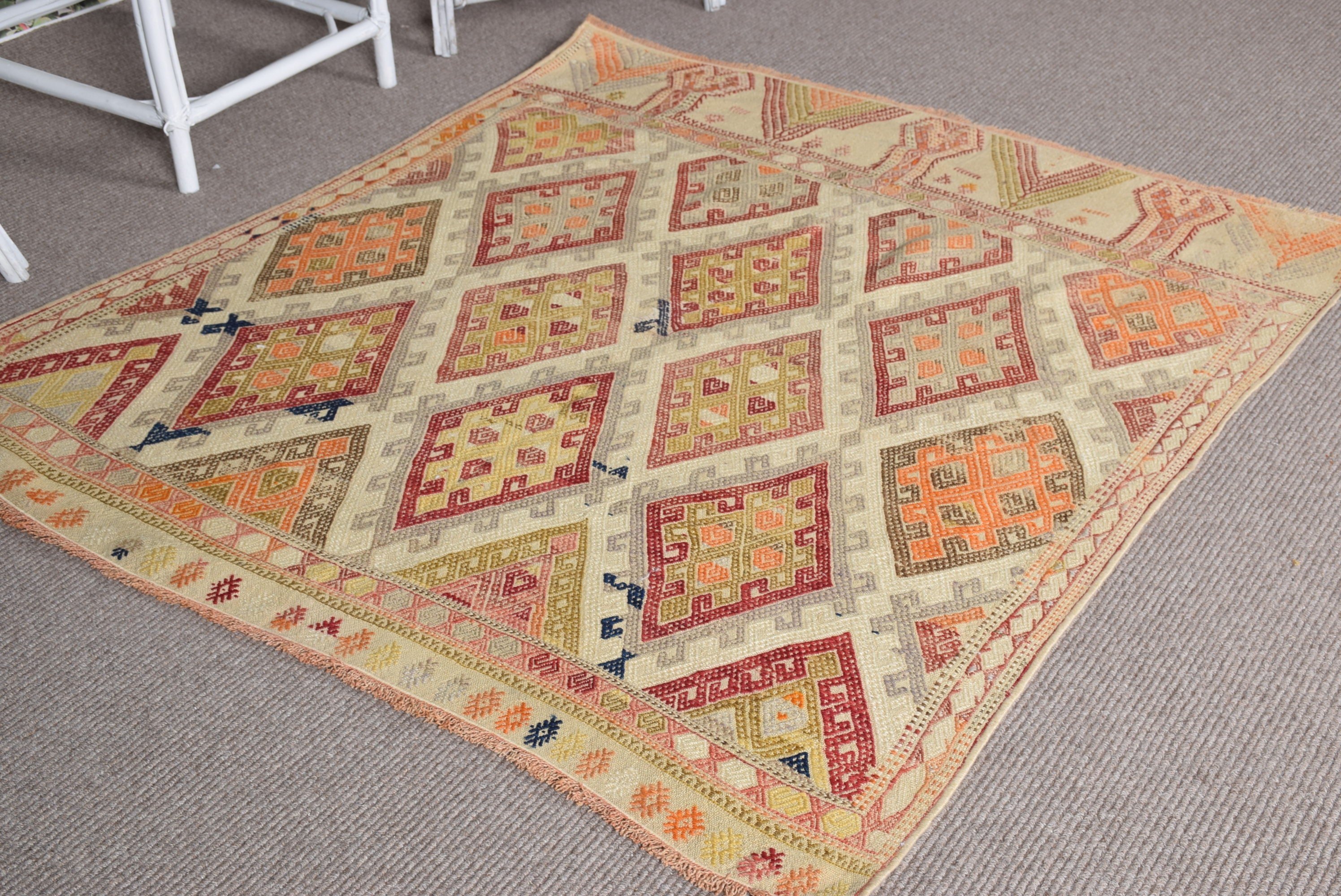 Mutfak Halıları, 4.4x5.2 ft Aksan Halıları, Ev Dekorasyonu Halısı, Türk Halıları, Anadolu Halısı, Yatak Odası Halısı, Vintage Halılar, Kilim, Gökkuşağı Yün Halısı