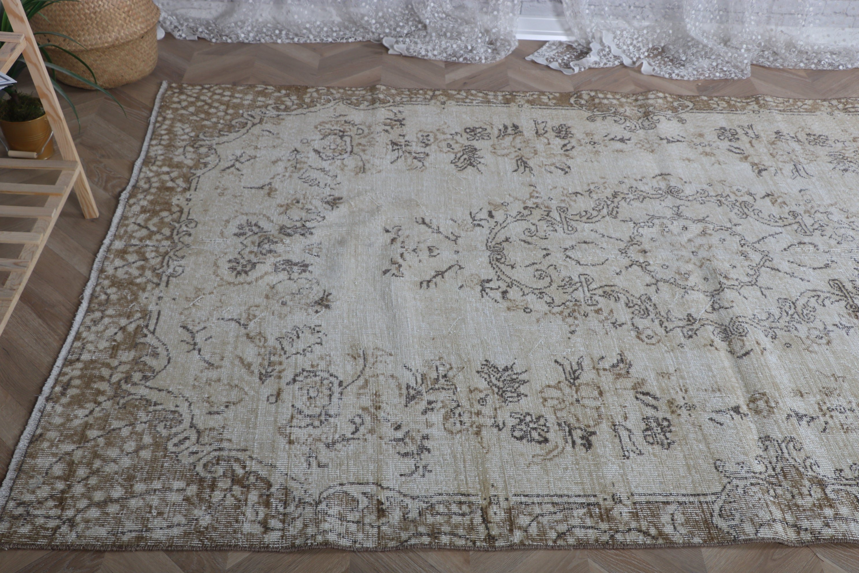 Türk Halısı, Nötr Halılar, Lüks Halı, Vintage Halılar, 5.3x9 ft Büyük Halı, Büyük Vintage Halılar, Büyük Vintage Halılar, Kahverengi Yatak Odası Halıları