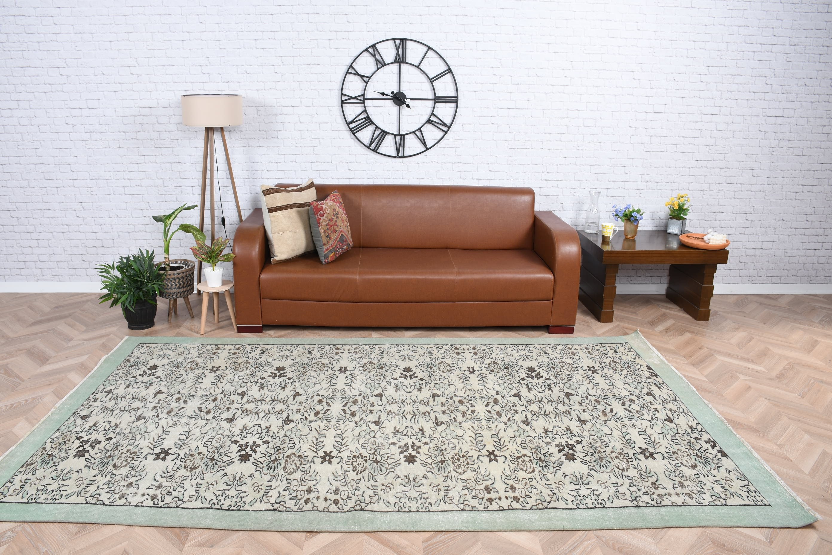 Yün Halı, Doğal Halı, Vintage Halı, Yeşil Oushak Halıları, Yemek Odası Halıları, Oturma Odası Halıları, 5.4x9.9 ft Büyük Halı, Yatak Odası Halısı, Türk Halısı