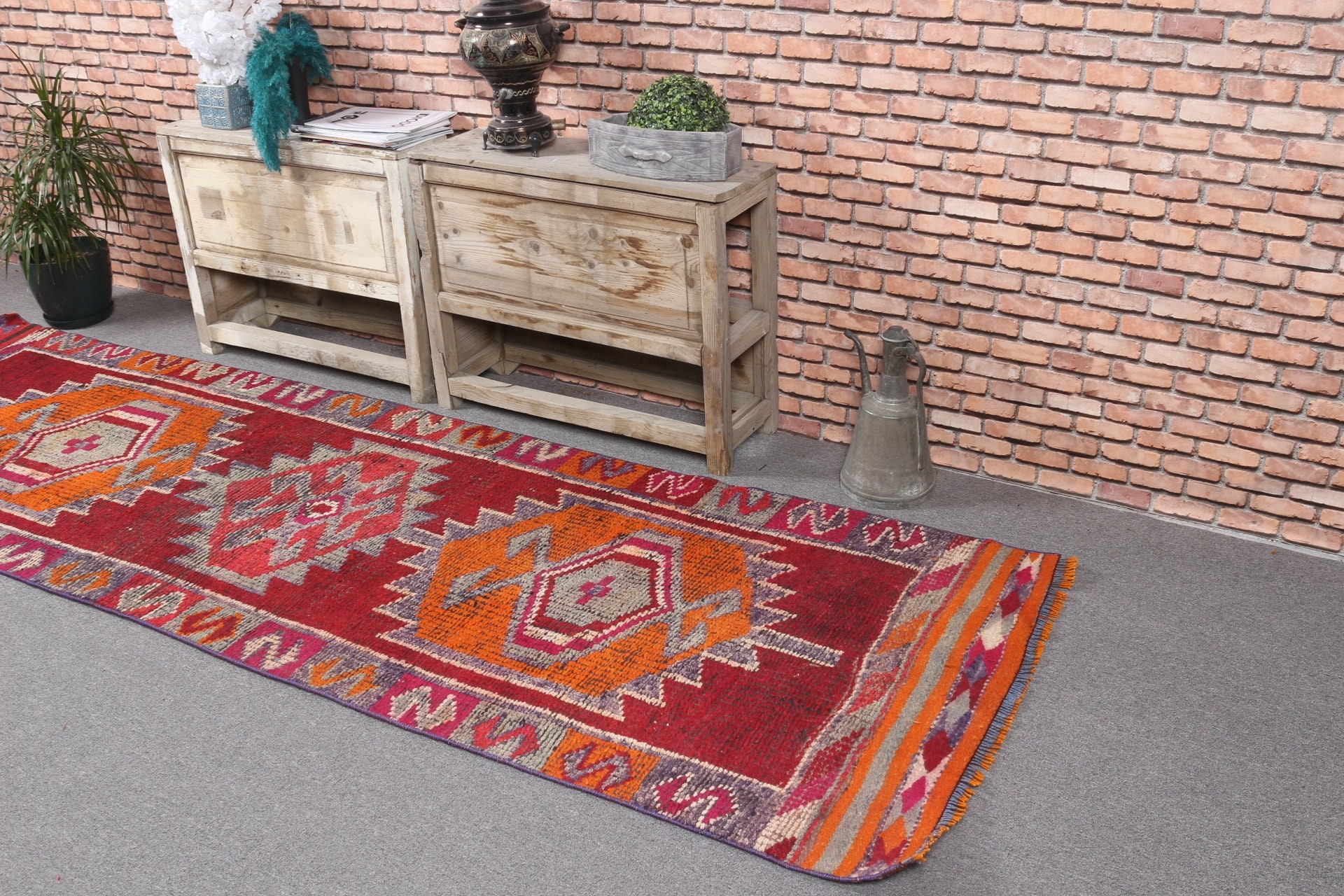 3.1x10.2 ft Runner Rug, Vintage Rug, Moroccan Rugs, Rugs for Corridor, Turkish Rug, Antique Rugs, Corridor Rug, Muted Rug, Red Oriental Rug