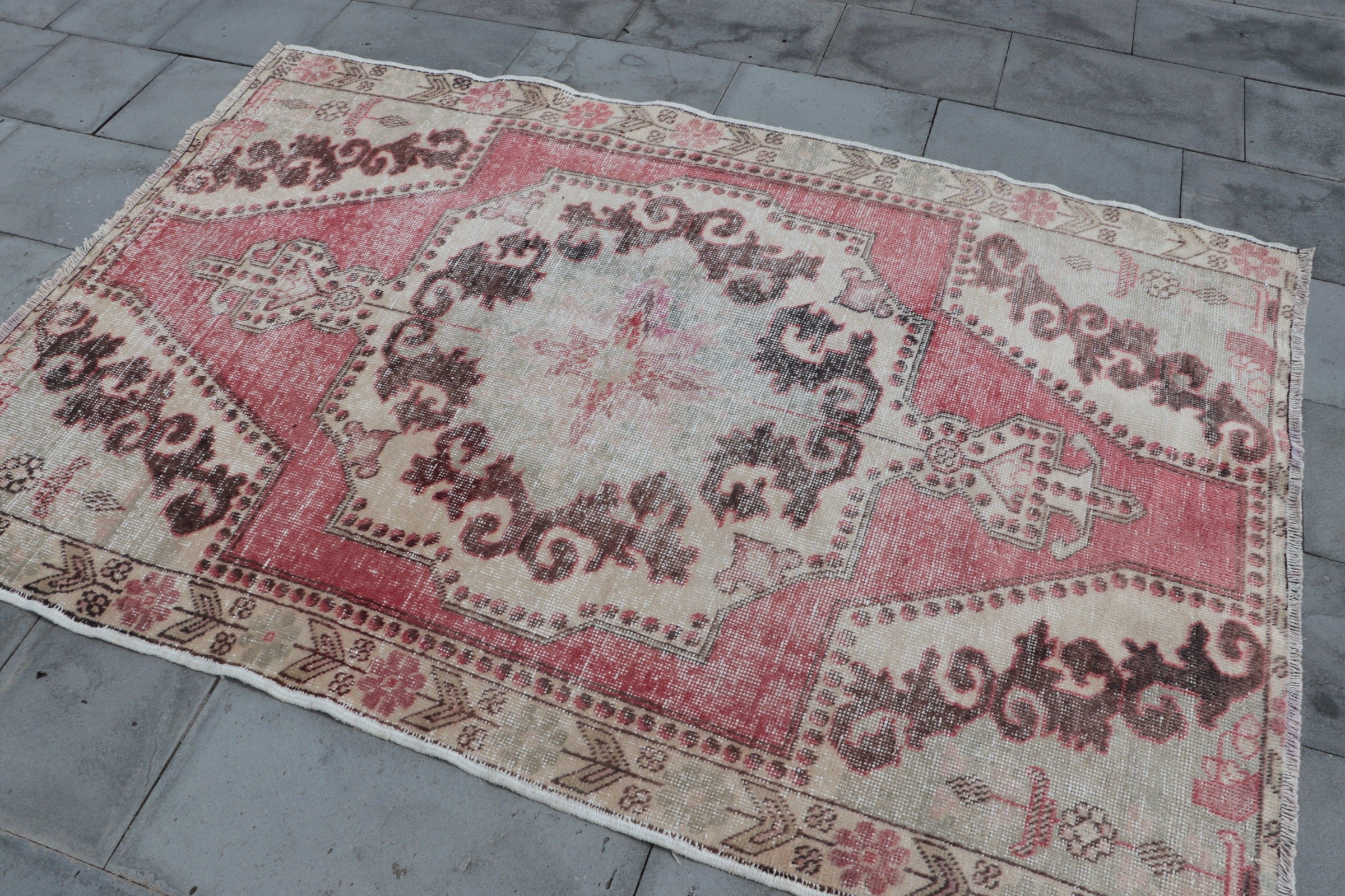 Floor Rug, Anatolian Rug, Turkish Rug, Rugs for Floor, Nursery Rug, Vintage Rugs, Red  4.3x6.7 ft Area Rug, Oriental Rug