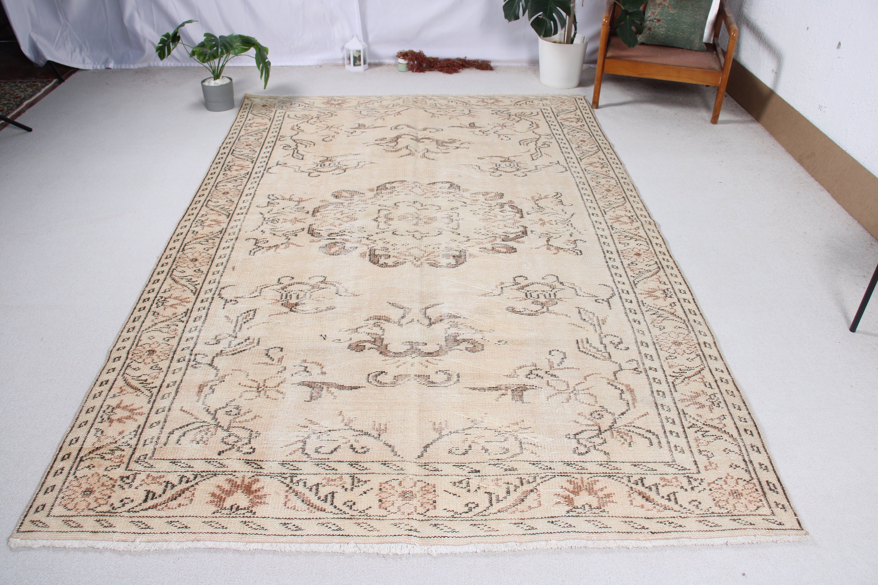 Turkish Rug, Living Room Rug, Beige Statement Rug, Vintage Rugs, Flatweave Rugs, Modern Rugs, Large Oushak Rug, 5.9x9.5 ft Large Rug