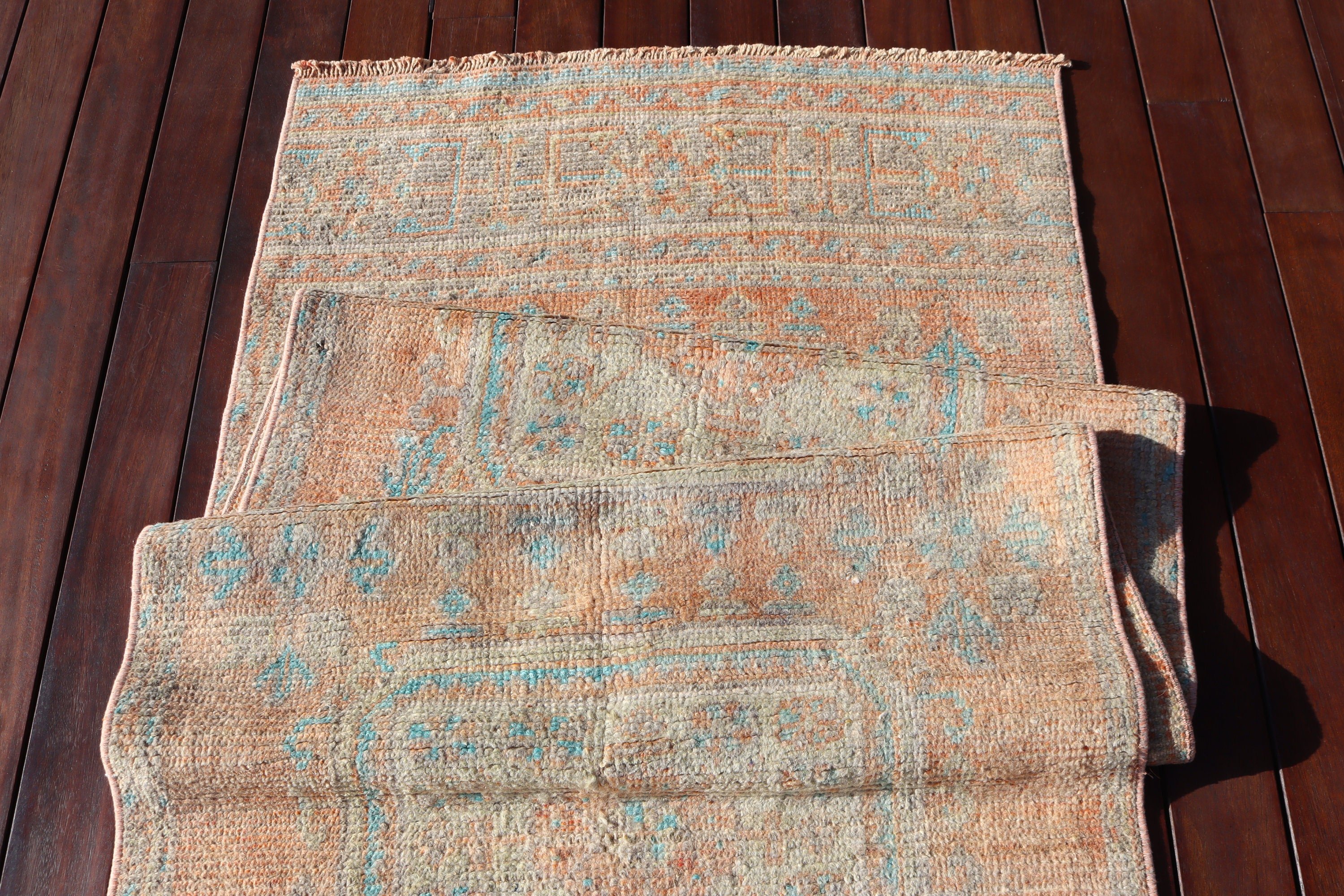 Mutfak Halısı, Turuncu Ev Dekorasyonu Halısı, Yün Halılar, Egzotik Halılar, 2.6x10.5 ft Runner Halısı, Koridor Halısı, Vintage Halı, Türk Halıları